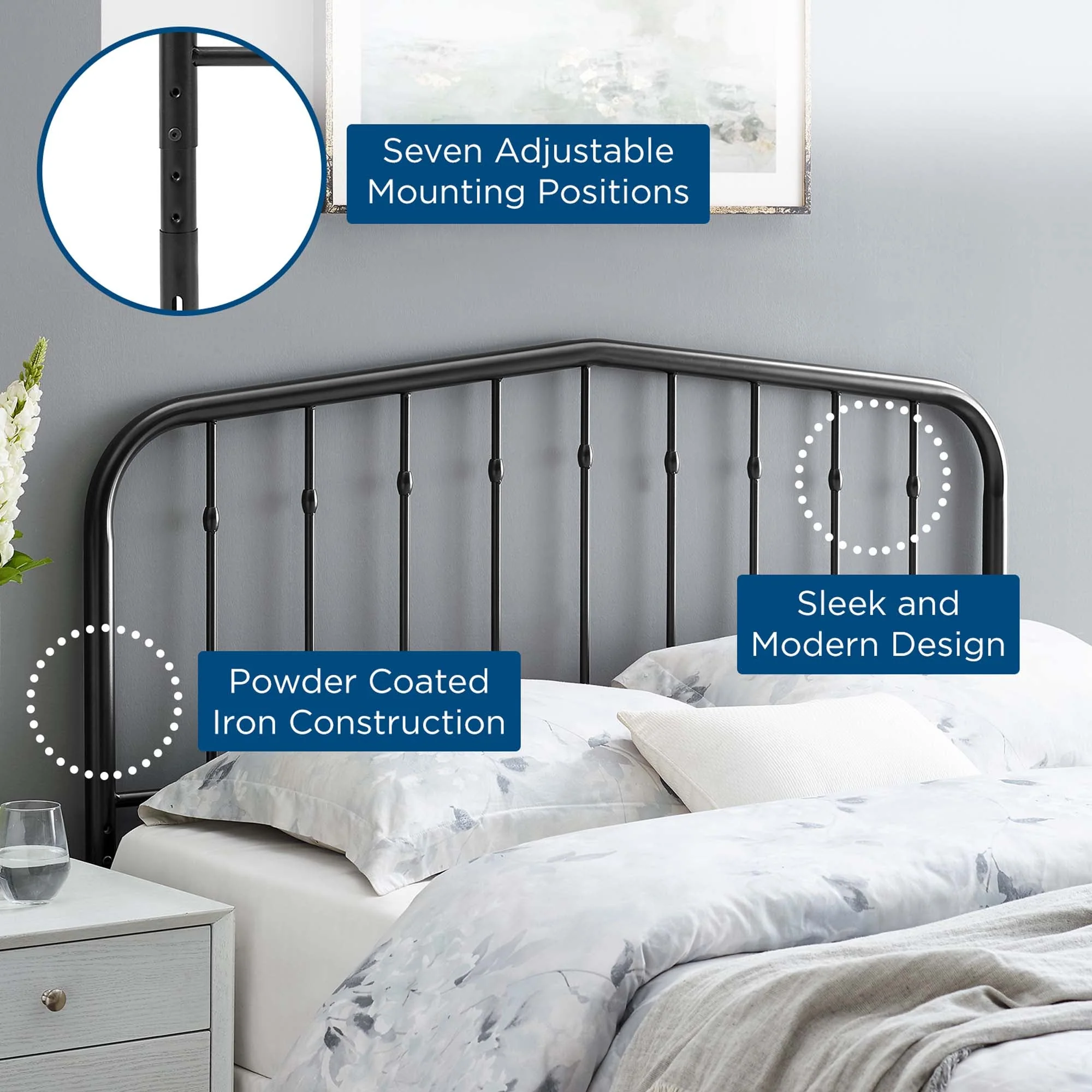 Metal Headboard with Arched Spindle Design - Image 3