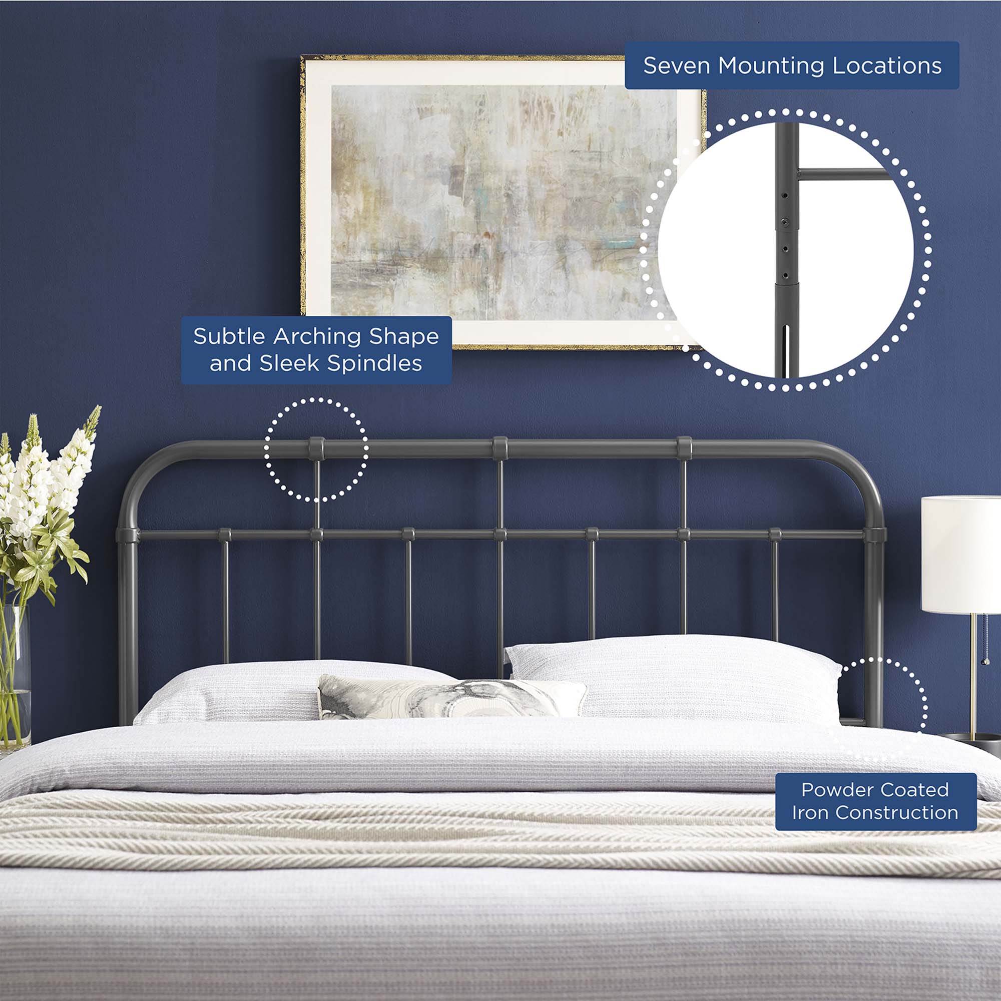 Metal Headboard with Curved Spindle Design - Image 32