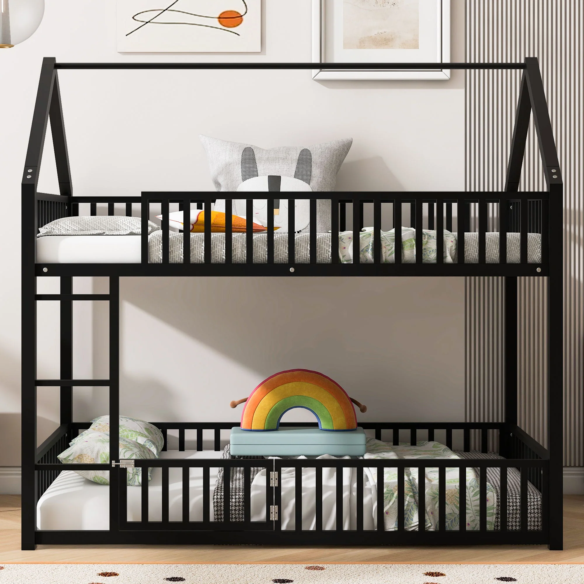 Metal House Bunk Bed With Fence And Door - Image 10