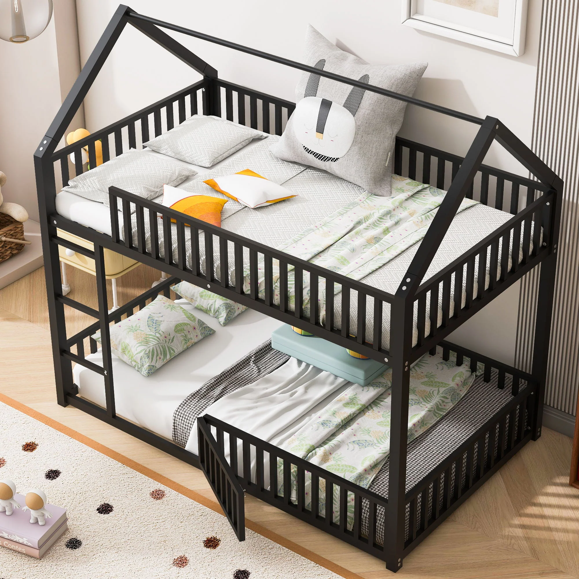 Metal House Bunk Bed With Fence And Door - Image 16