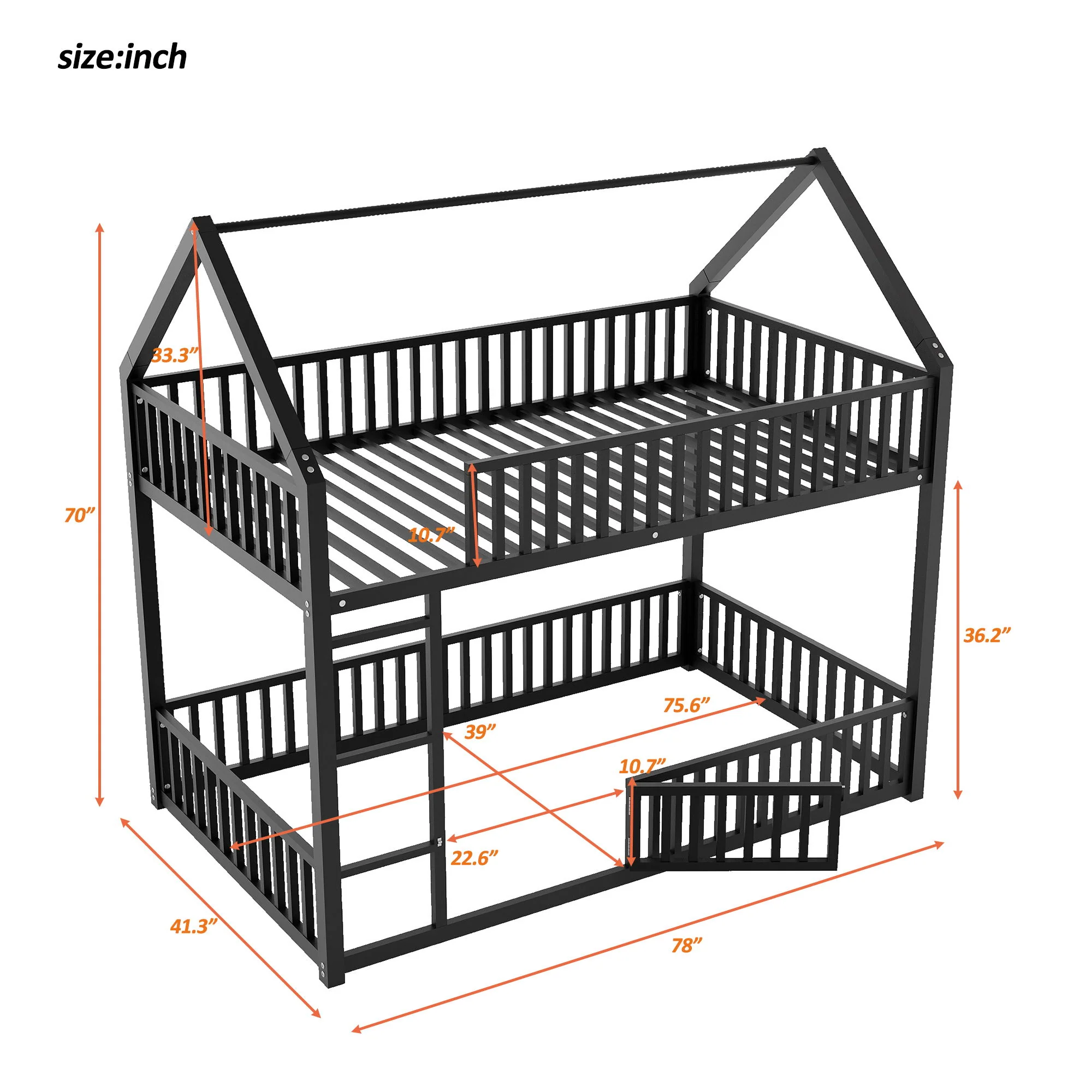 Metal House Bunk Bed With Fence And Door - Image 4