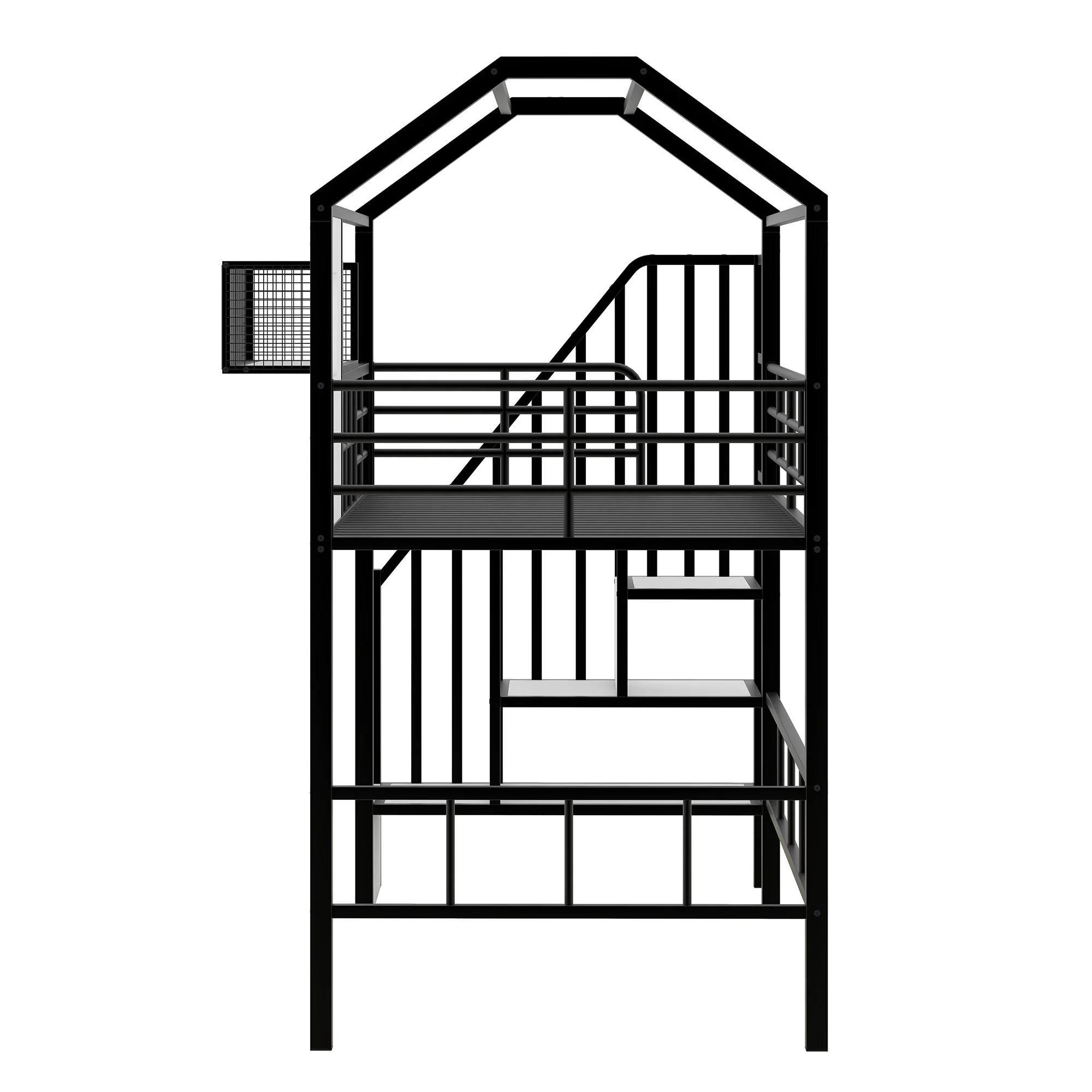 Metal Loft Bed With Roof Design And Storage Box With Guardrails And Integrated Ladder - Image 4