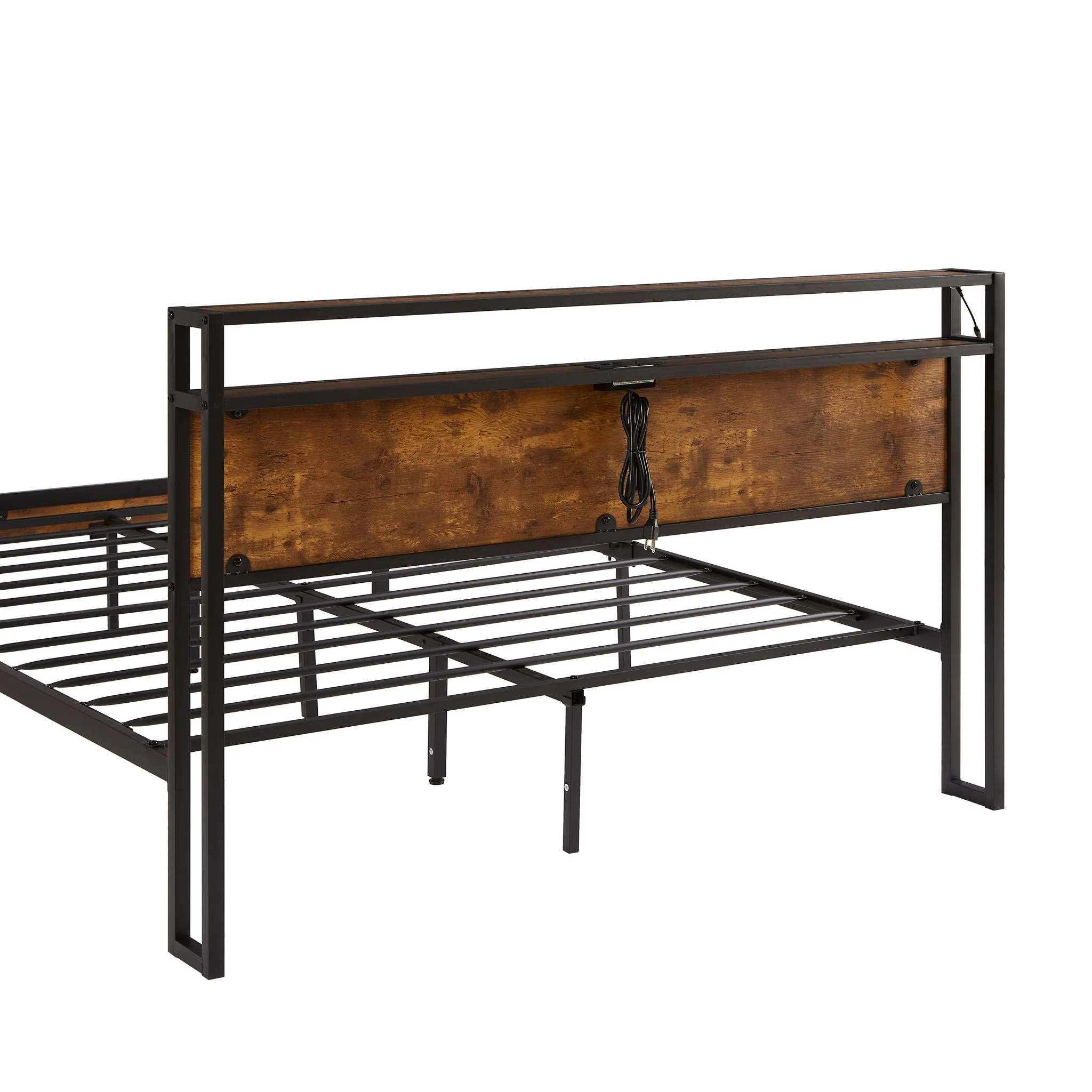 Metal Platform Bed Frame With Wooden Headboard And Footboard With USB Liner, LED Lights, No Box Spring Needed, Large Under Bed Storage - Image 5