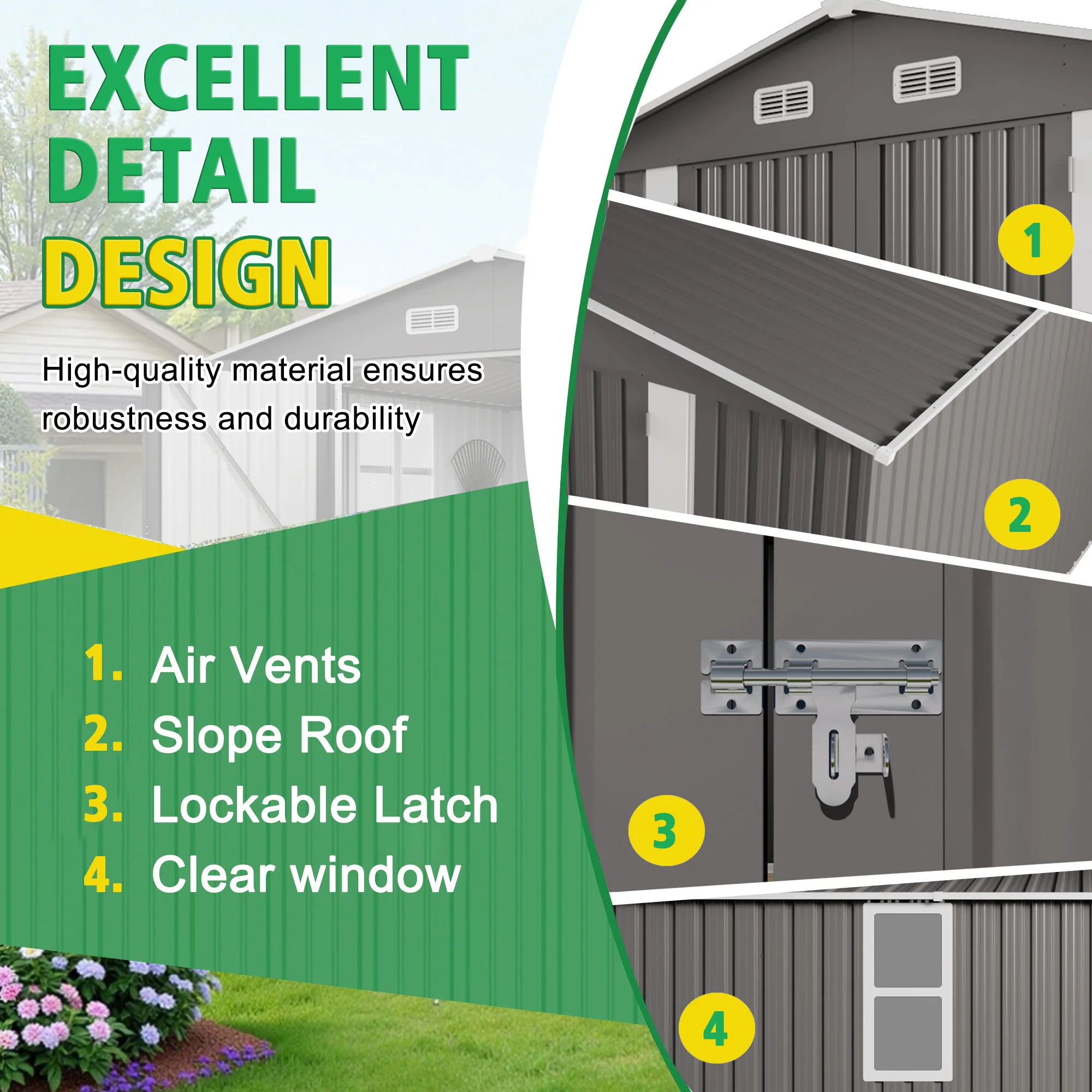 Metal Storage Shed Garden Building Large Waterproof Tool Shell Gray - Image 12