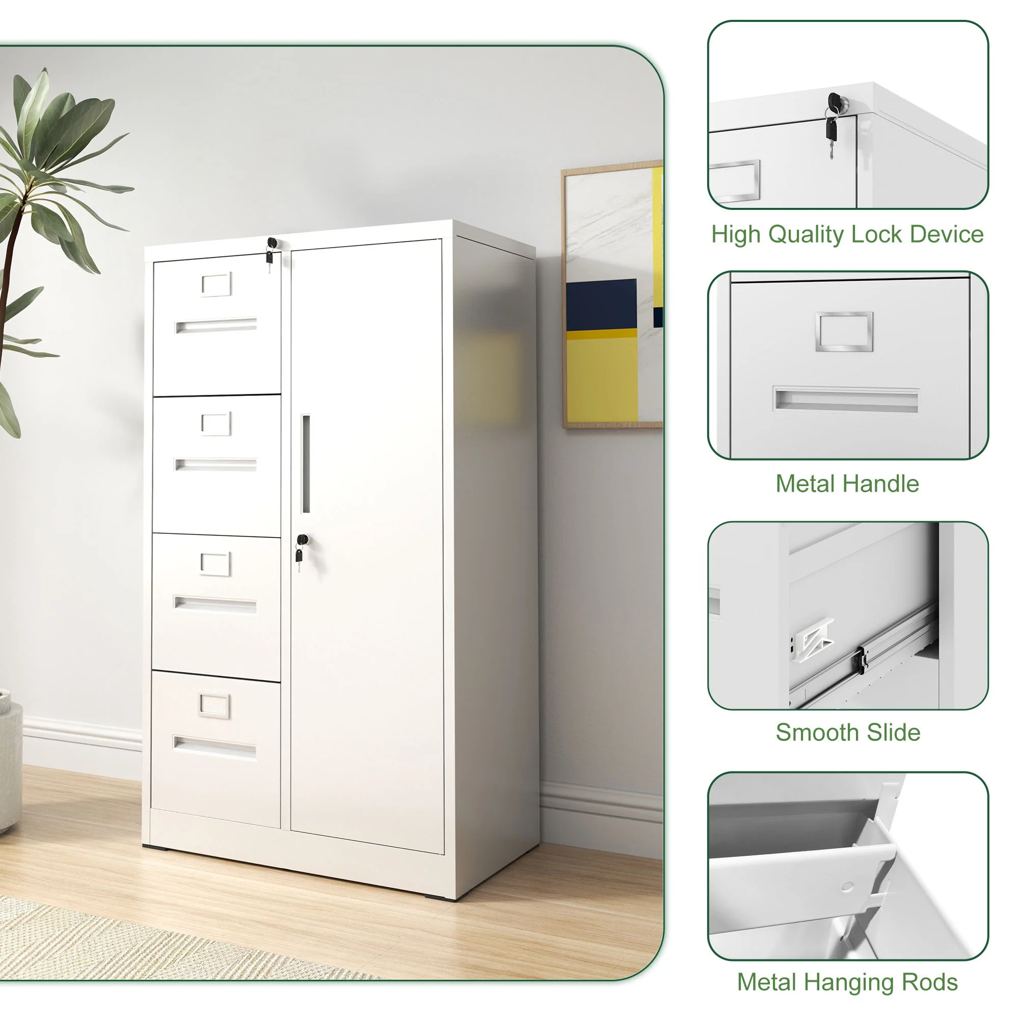 Metal Storage Vertical Filing Cabinet With Lock, 4 Drawers, 1 Door, Steel Construction, School / Office Use - Image 11