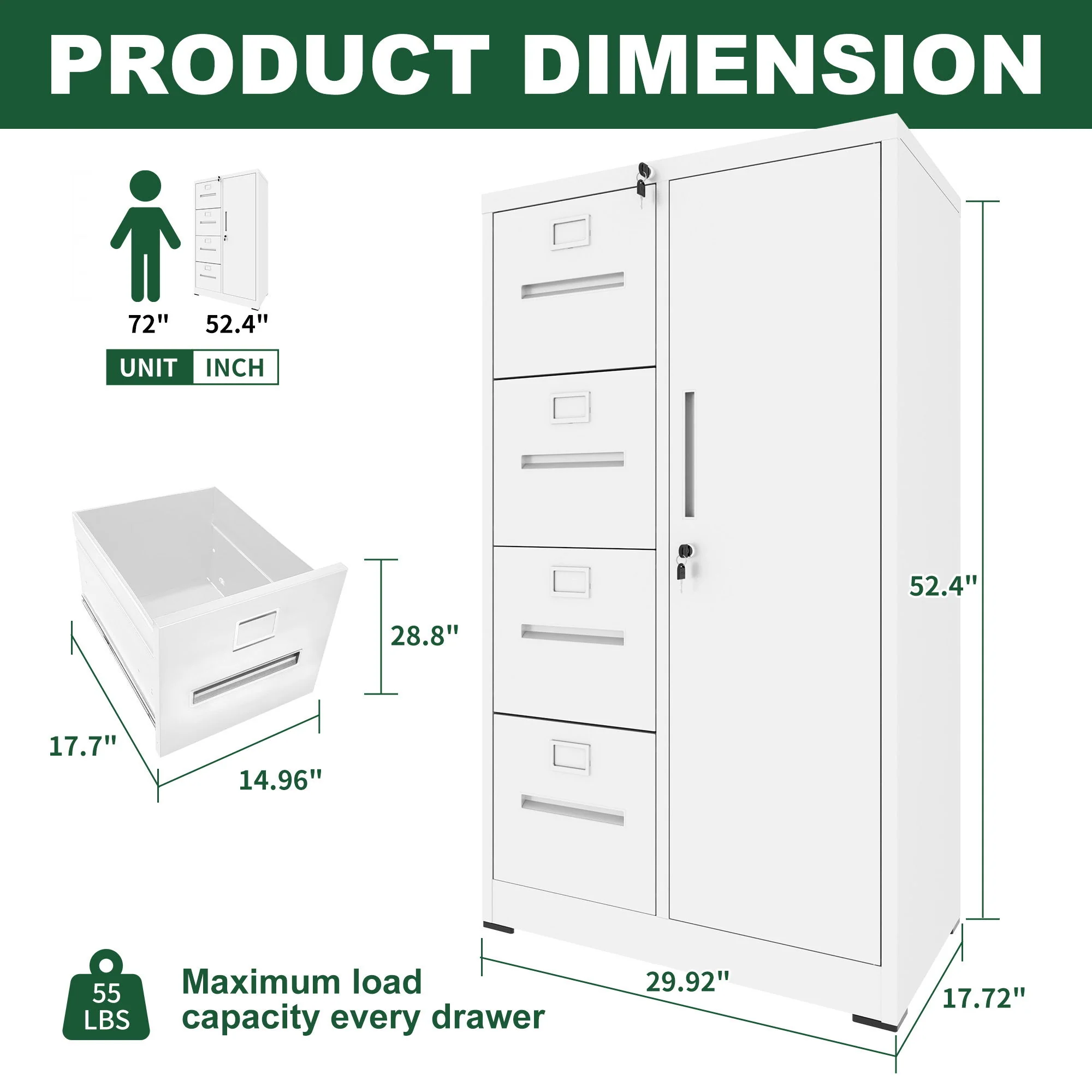Metal Storage Vertical Filing Cabinet With Lock, 4 Drawers, 1 Door, Steel Construction, School / Office Use - Image 14