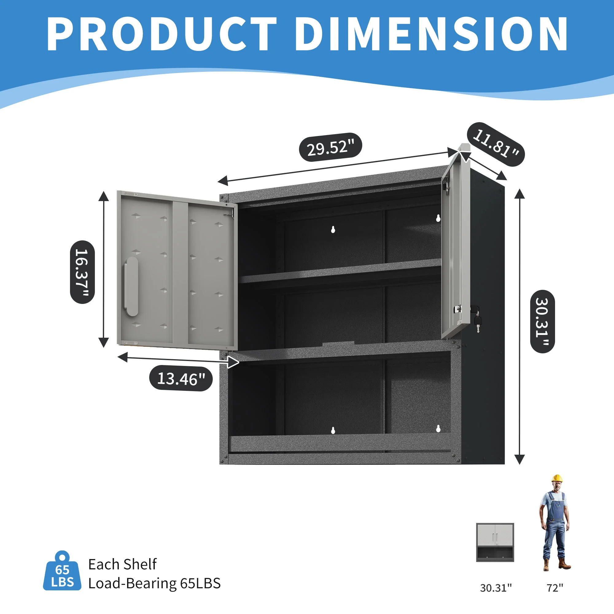 Metal Wall Mounted Tool Storage Cabinet With Locking Door, 1 Shelf & 1 Drawer - Image 4