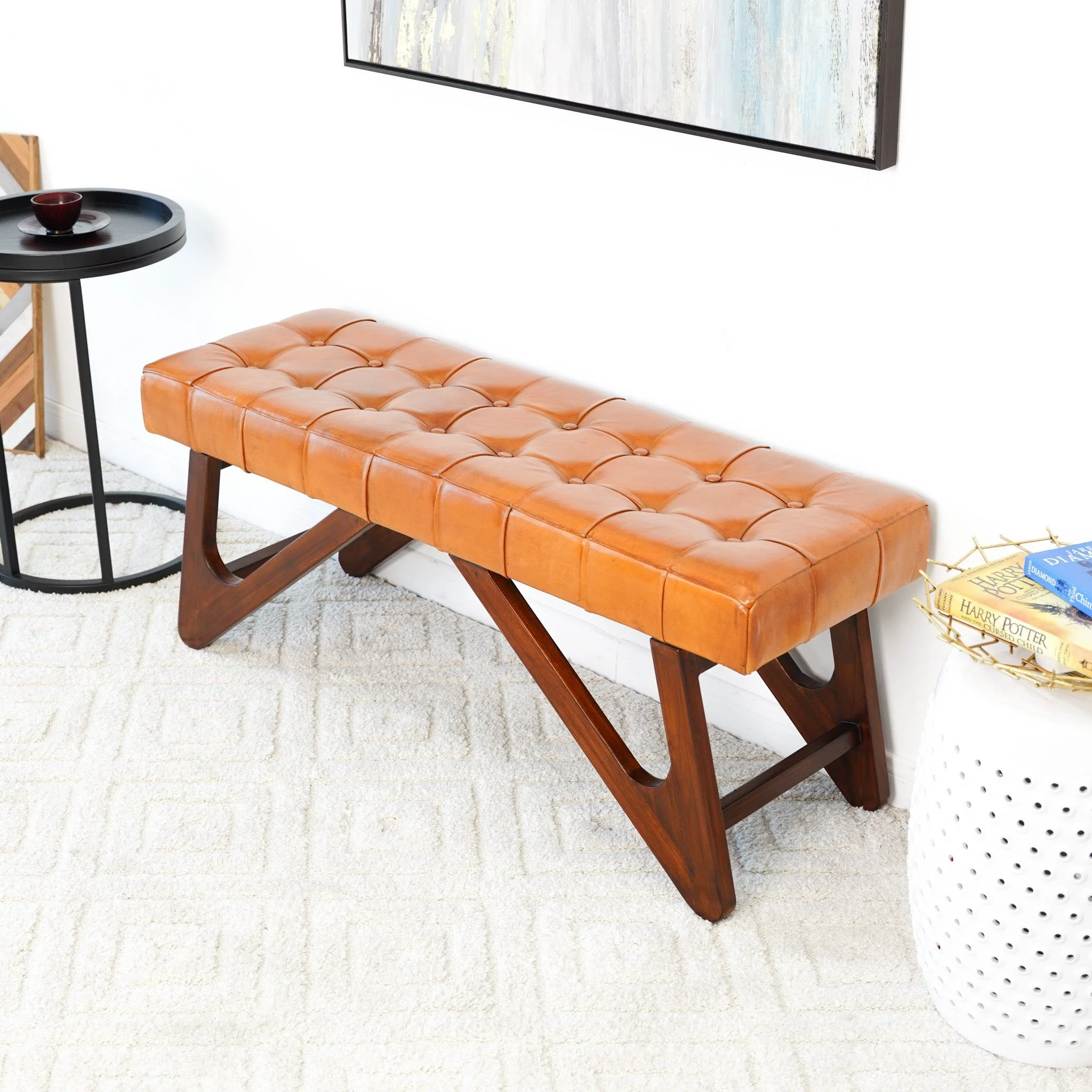 Mia - Bench With Buttons - Brown / Rustic - Image 2