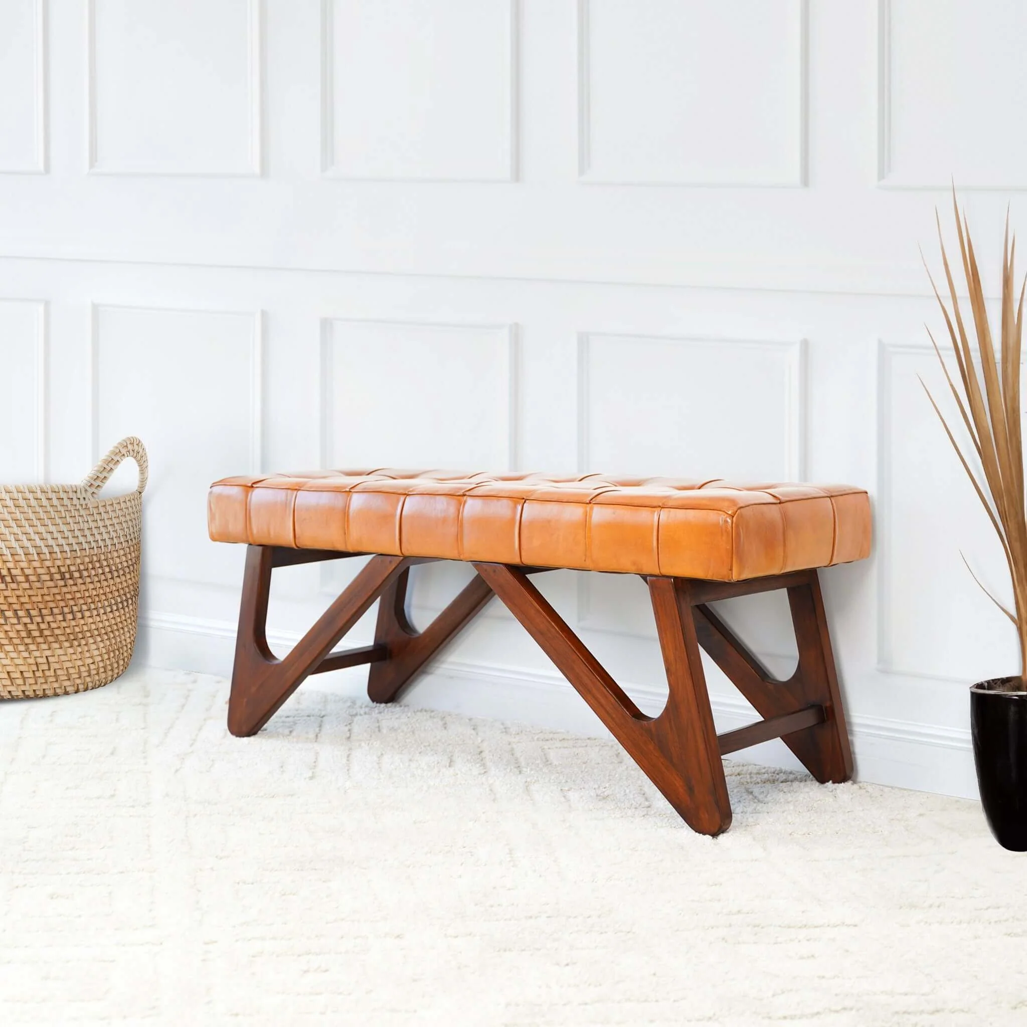 Mia - Bench With Buttons - Brown / Rustic - Image 3