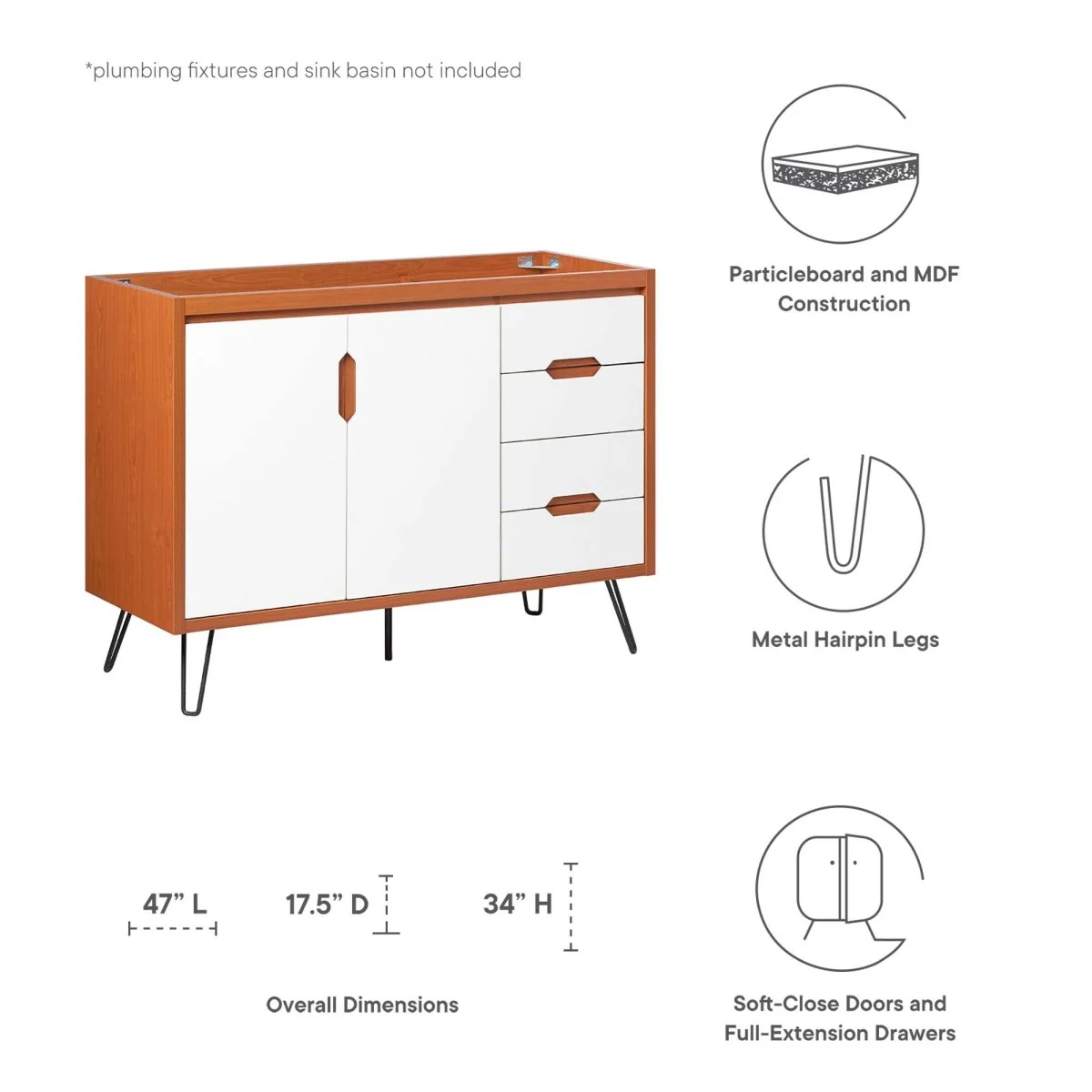 Mid-Century Bathroom Vanity Cabinet – MDF Construction, Wall and Floor Models - Image 32