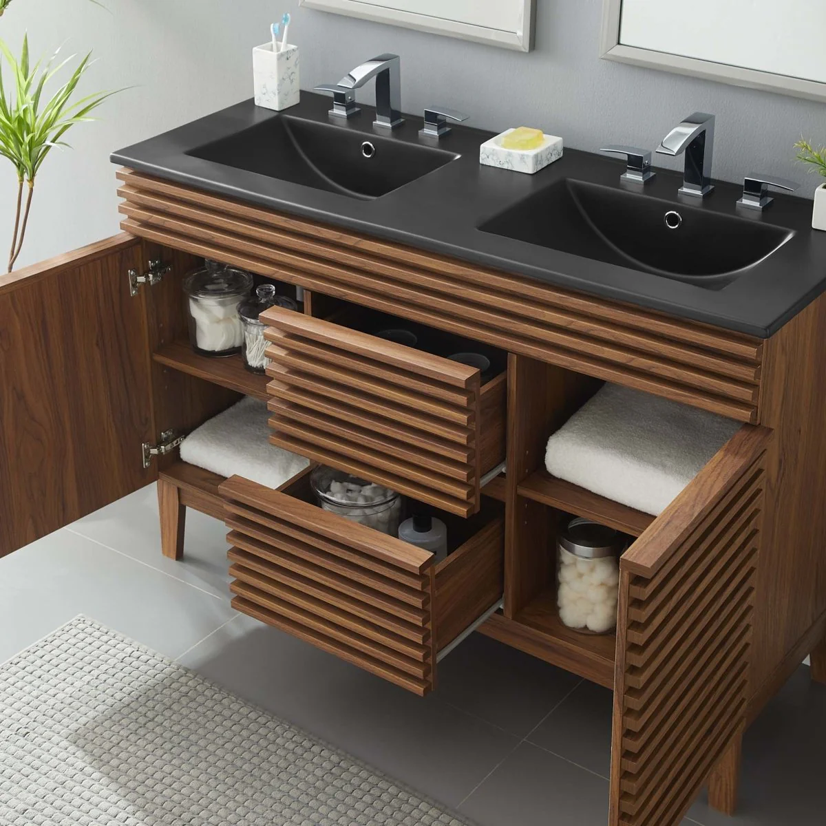 Mid-Century Bathroom Vanity Cabinet with Sink Storage and Modern Design - Image 89