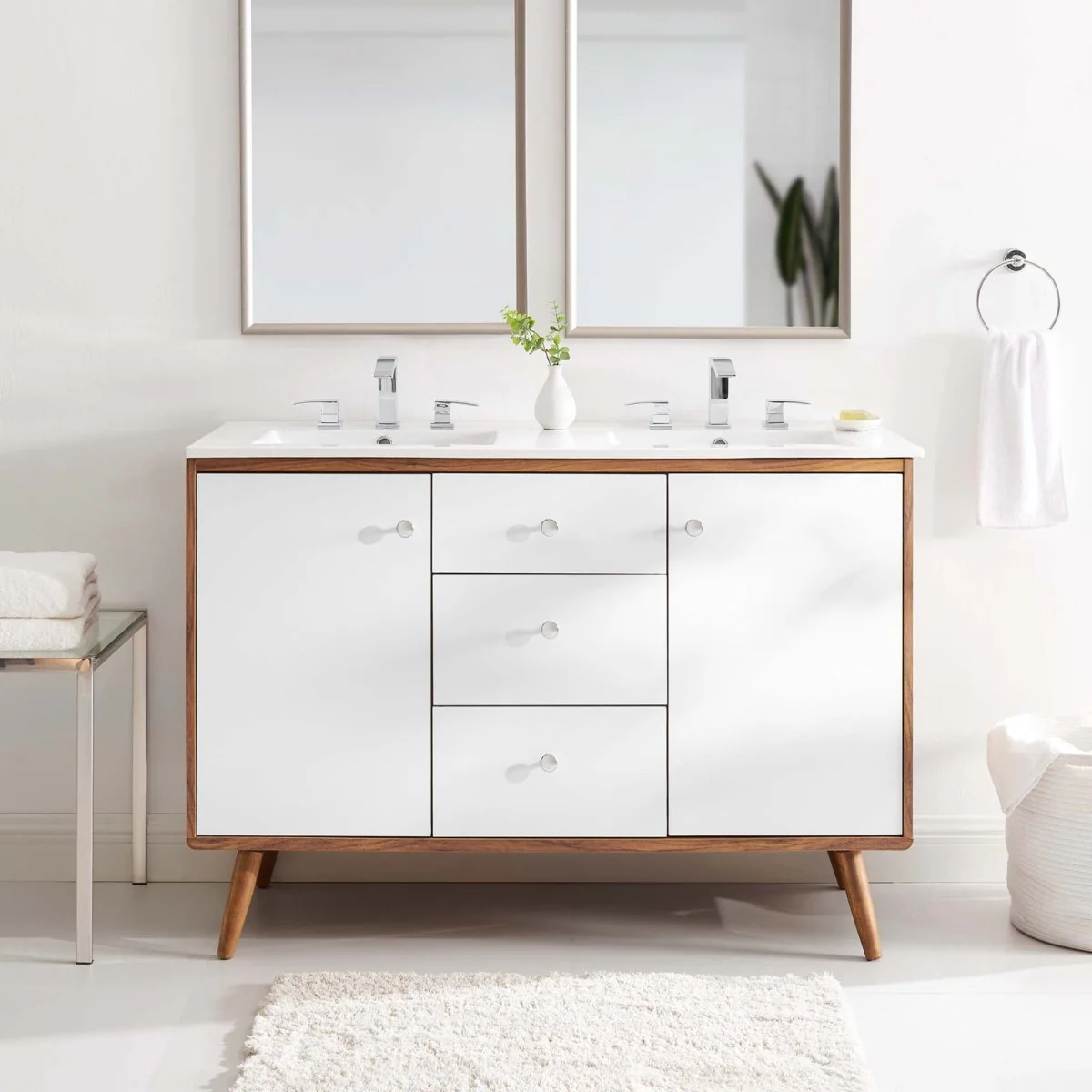 Mid-Century Bathroom Vanity Collection - Walnut Modern Bathroom Vanity Cabinets Set - Image 102