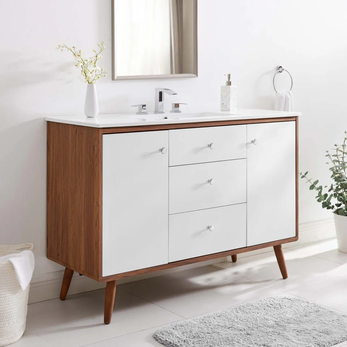 Mid-Century Bathroom Vanity Collection - Walnut Modern Bathroom Vanity Cabinets Set - Image 71