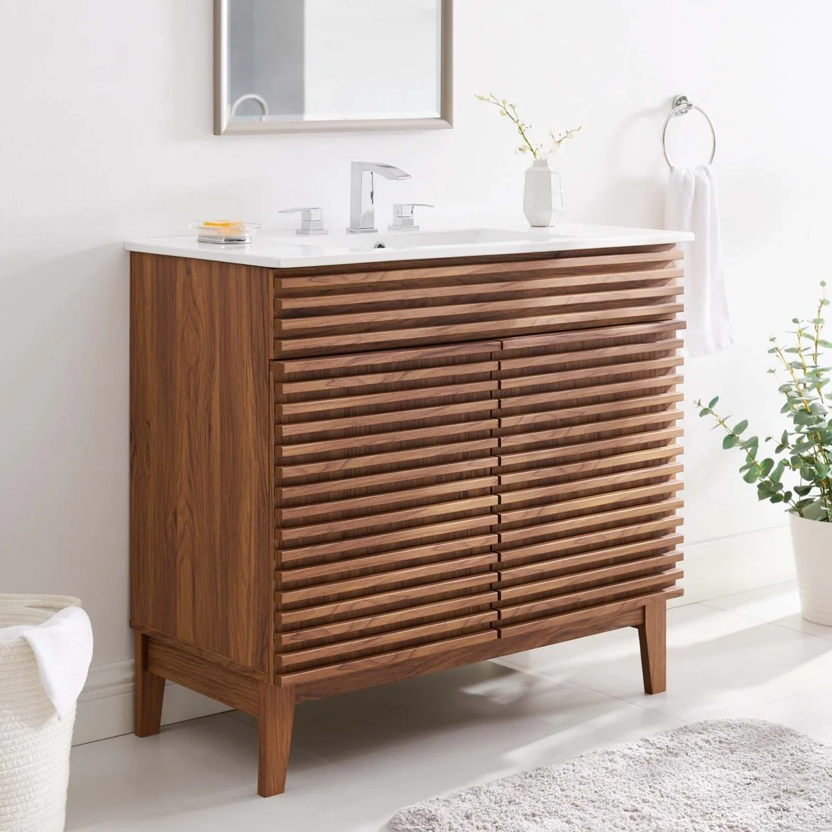 Mid-Century Bathroom Vanity with Basin and Sink — Modern Vanity Cabinet for Bathroom - Image 74