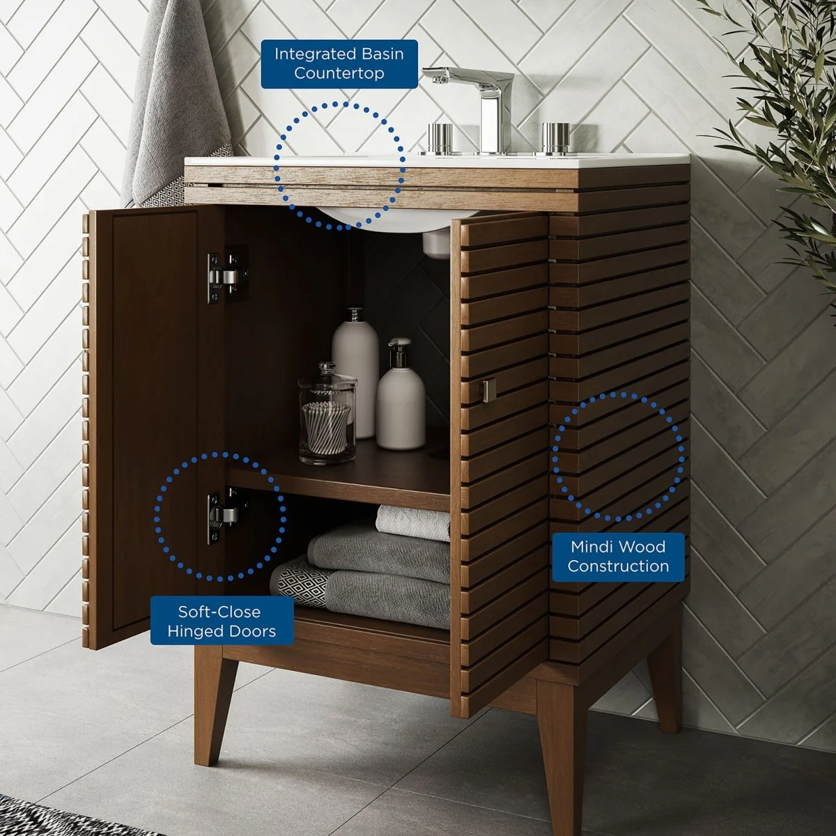 Mid-Century Bathroom Vanity with Ceramic Sink – Mid-Century Modern Bathroom Fixture - Image 2