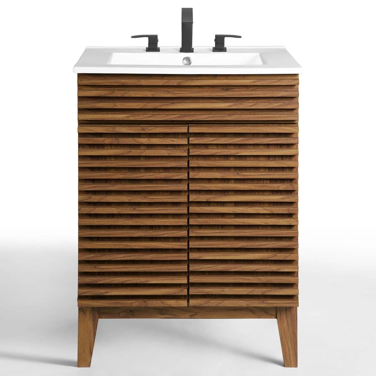 Mid-Century Bathroom Vanity with Sink — Freestanding Single-Sink Vanity Cabinet - Image 110