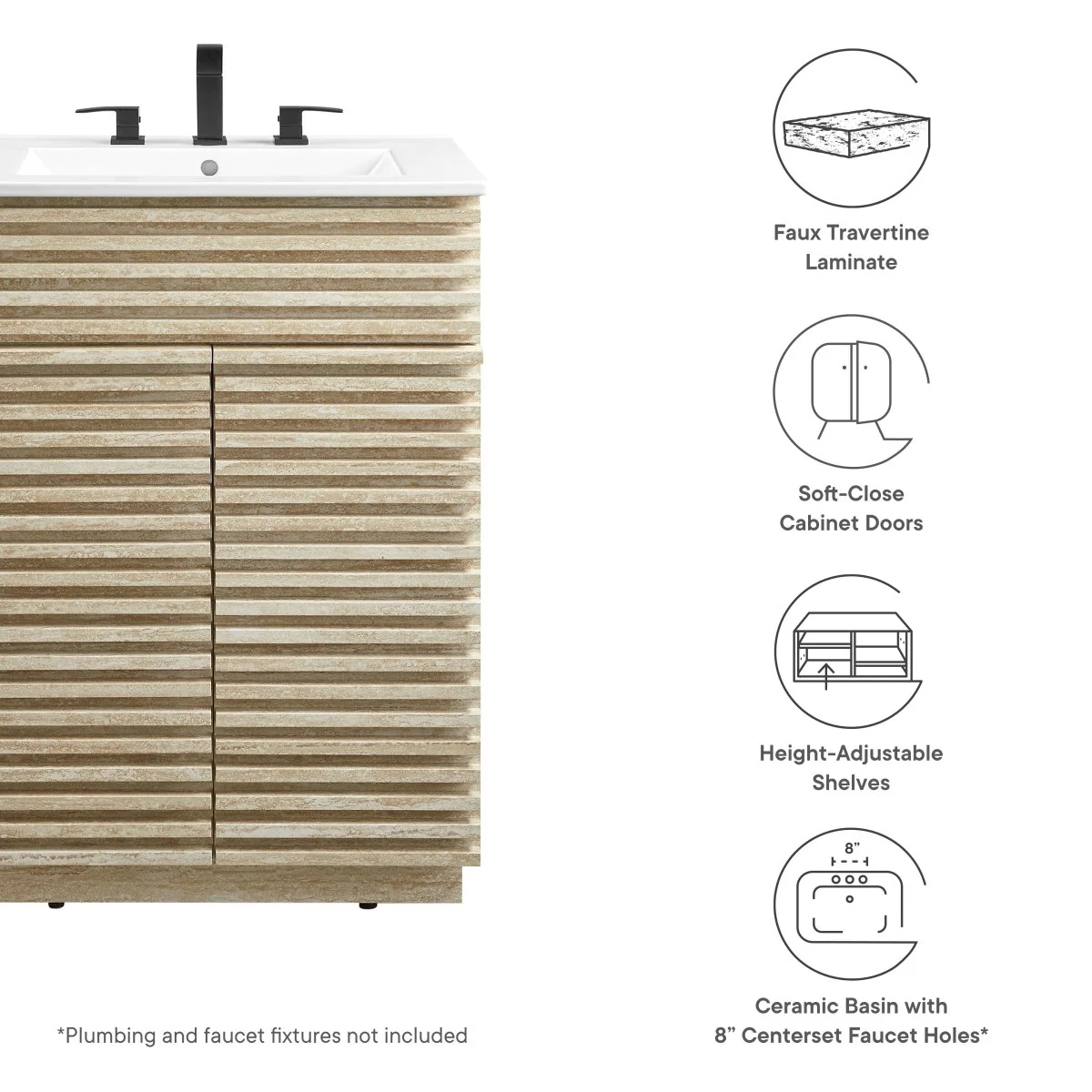 Mid-Century Bathroom Vanity with Sink — Freestanding Single-Sink Vanity Cabinet - Image 118