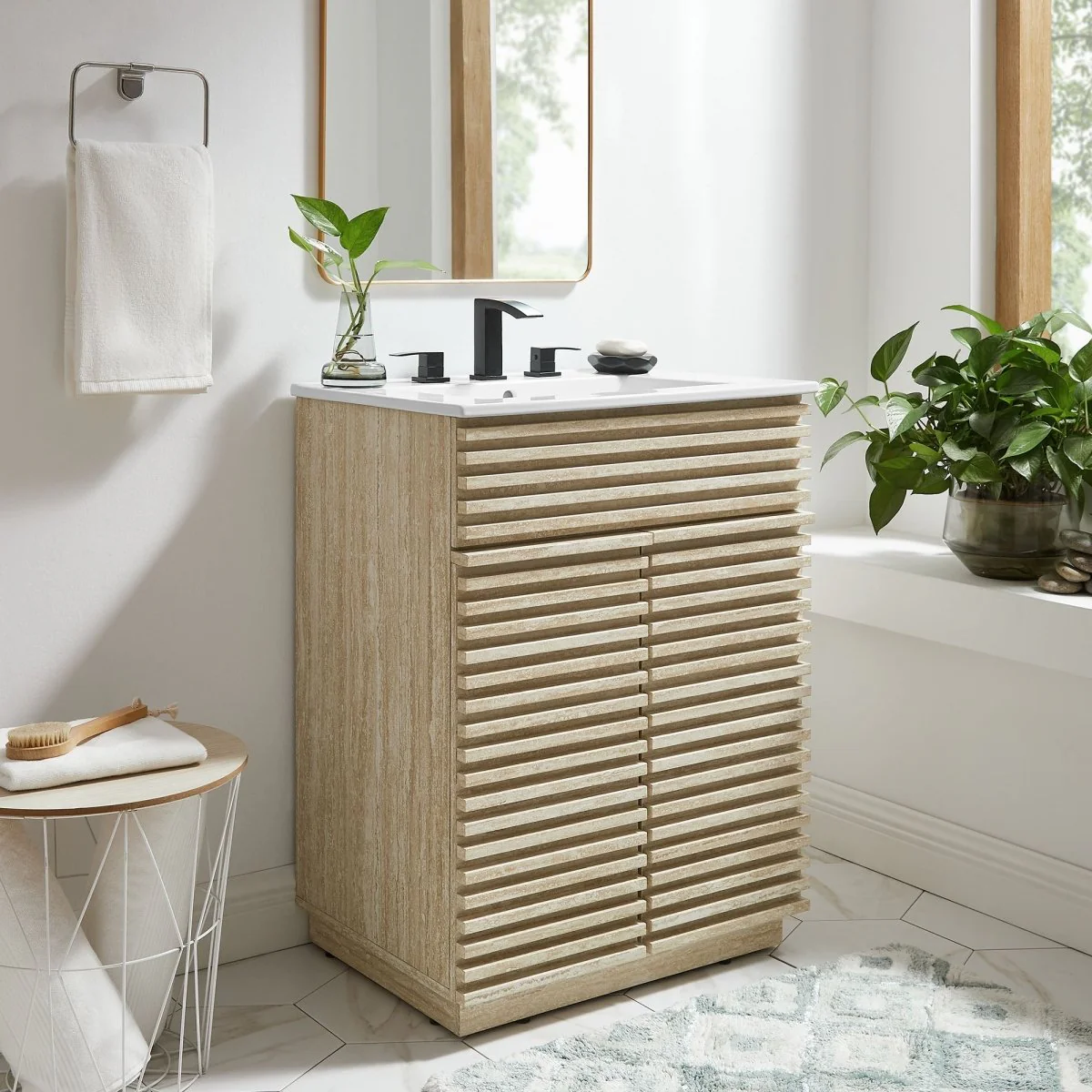 Mid-Century Bathroom Vanity with Sink — Freestanding Single-Sink Vanity Cabinet - Image 126