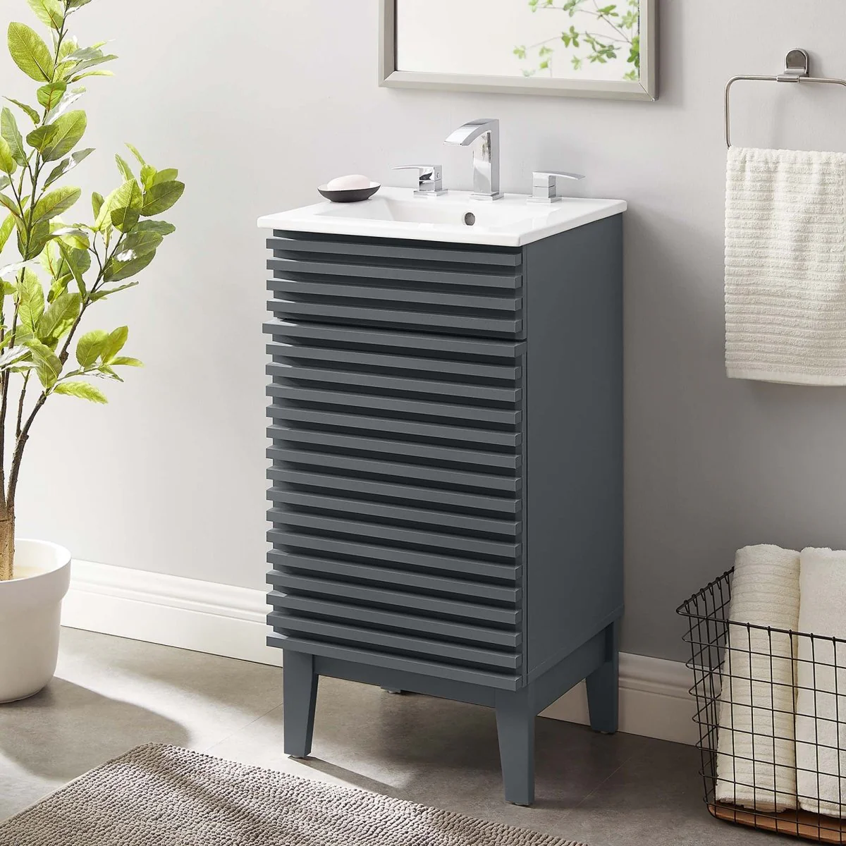 Mid-Century Bathroom Vanity with Sink — Freestanding Single-Sink Vanity Cabinet - Image 36