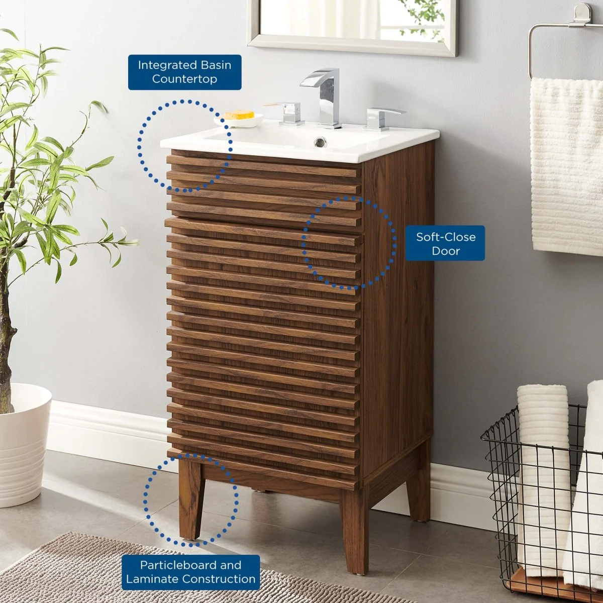 Mid-Century Bathroom Vanity with Sink — Freestanding Single-Sink Vanity Cabinet - Image 47