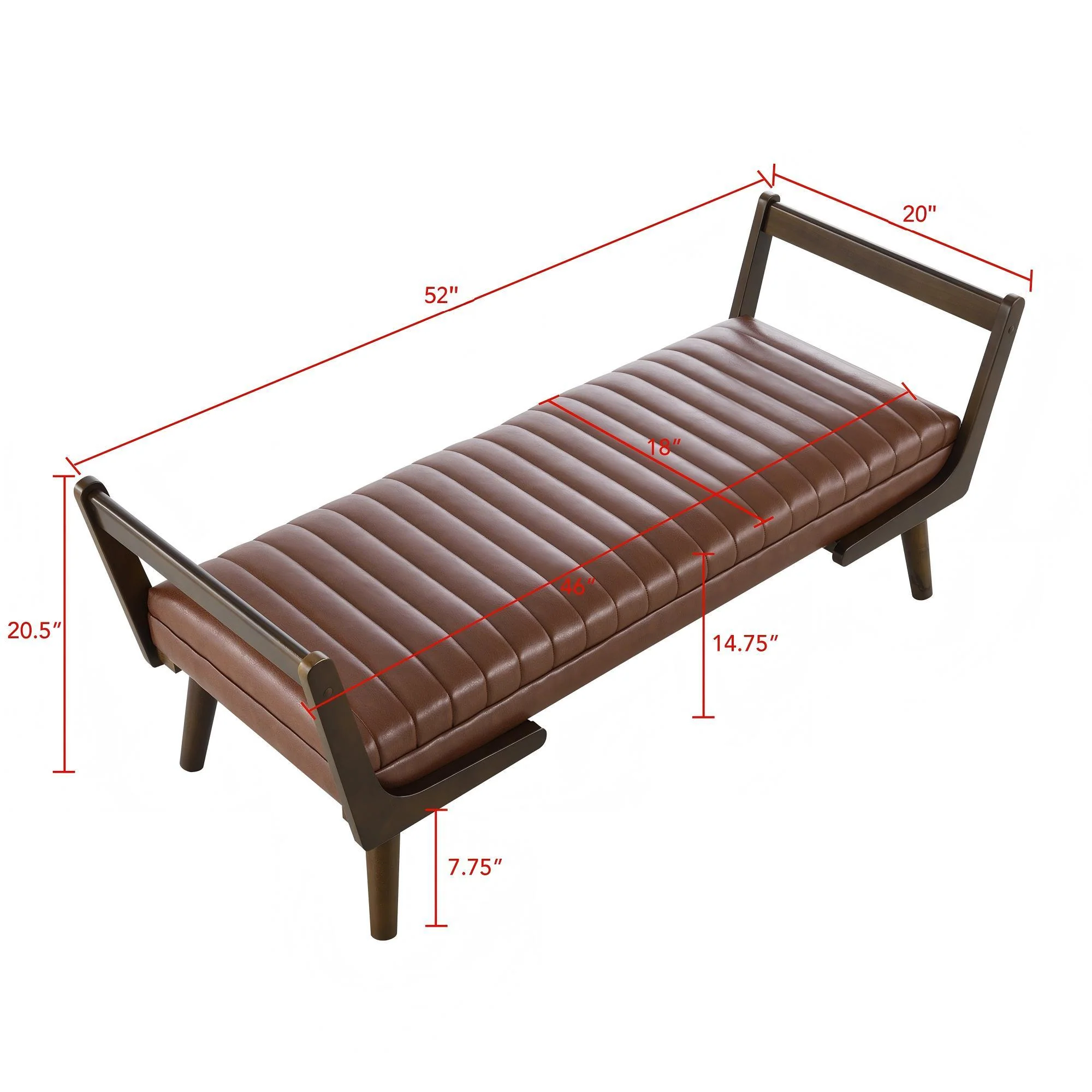 Mid-Century Bench With Wood Legs - Image 4
