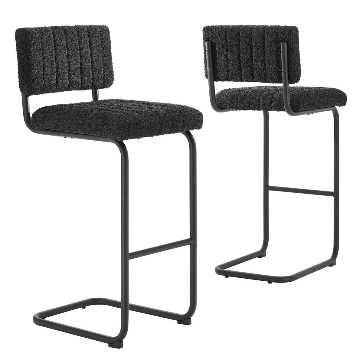 Mid-Century Channel Tufted Boucle Bar Stool Set of 2 – 41 Inch