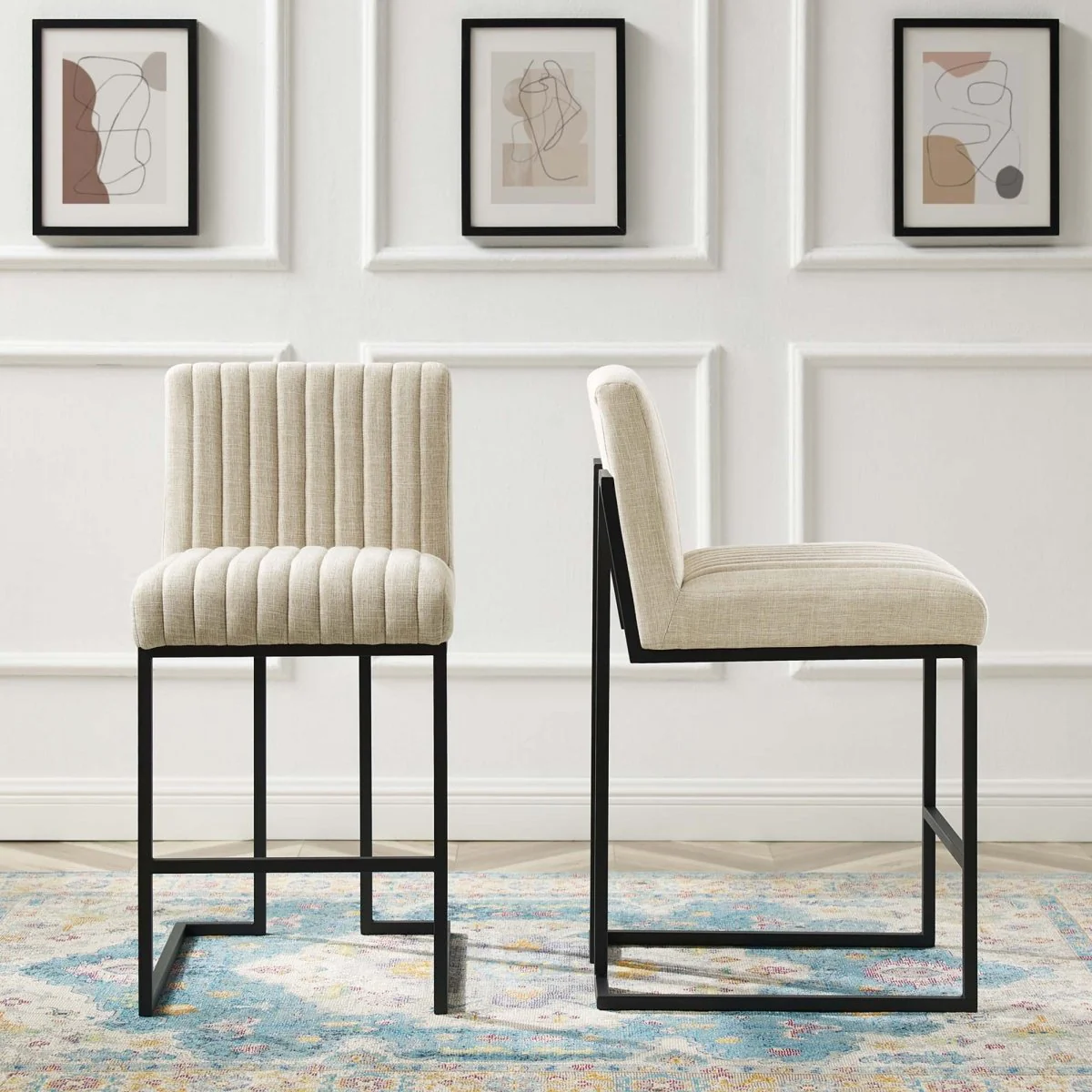 Mid-Century Channel Tufted Fabric Counter Stool Set of 2 – 38 Inch - Image 6