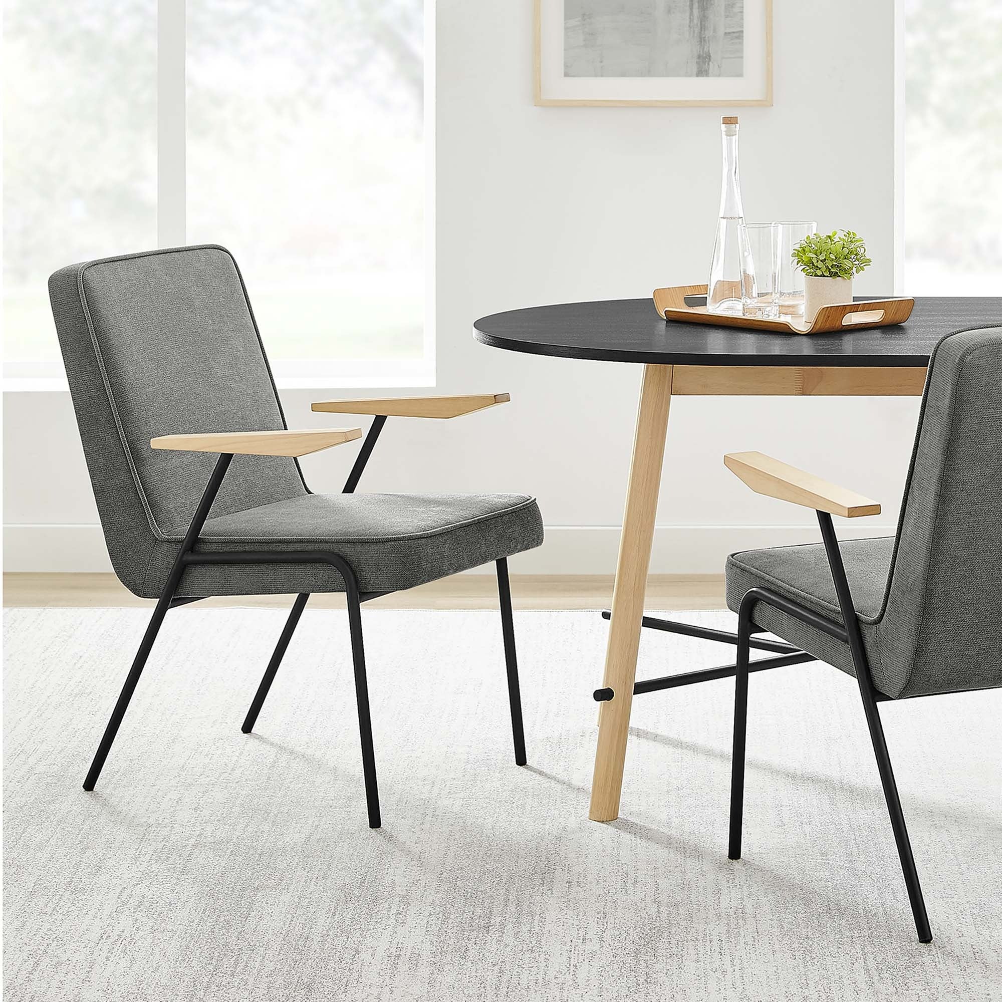 Mid-Century Fabric and Metal Dining Armchair with Wood Arms - Image 20