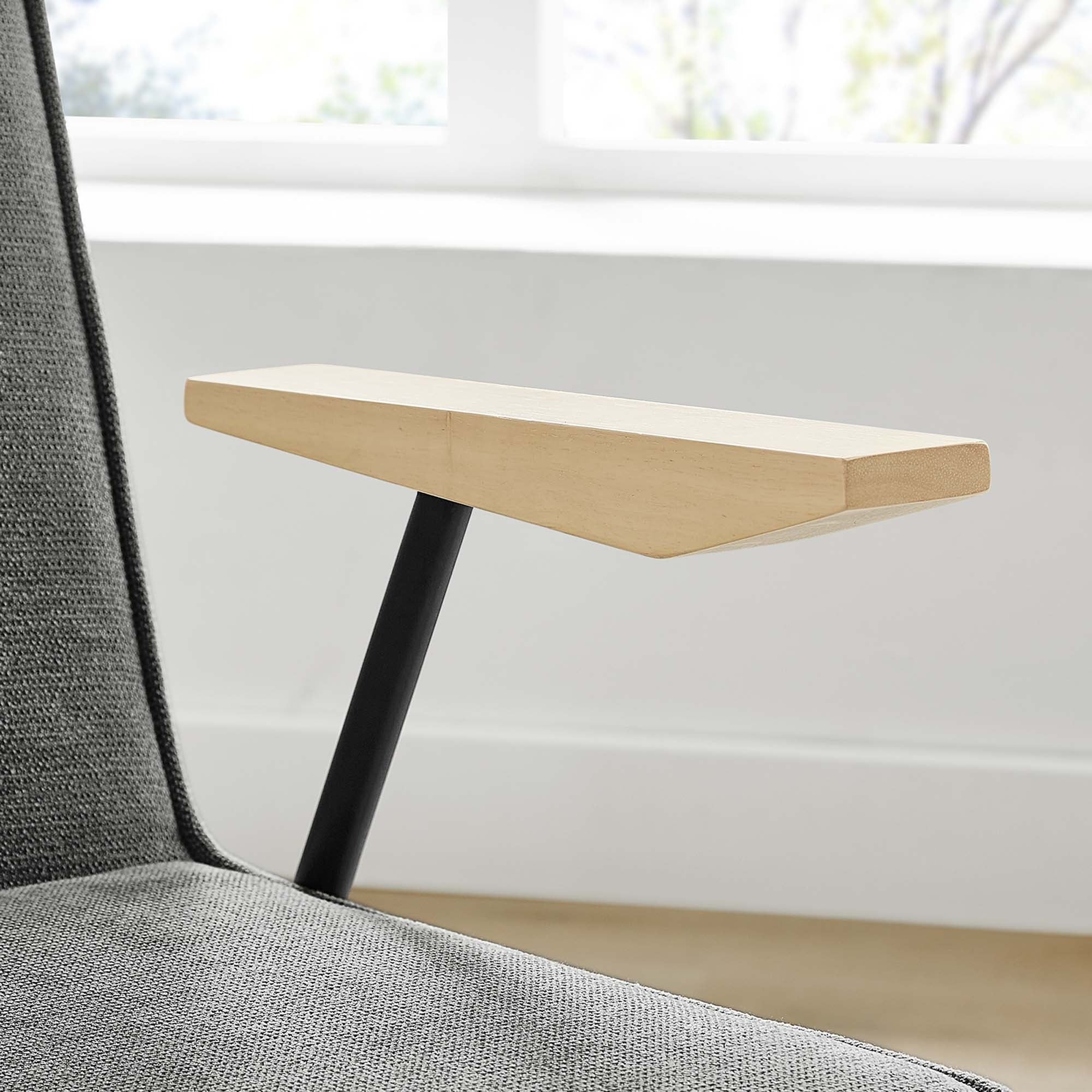 Mid-Century Fabric and Metal Dining Armchair with Wood Arms - Image 23