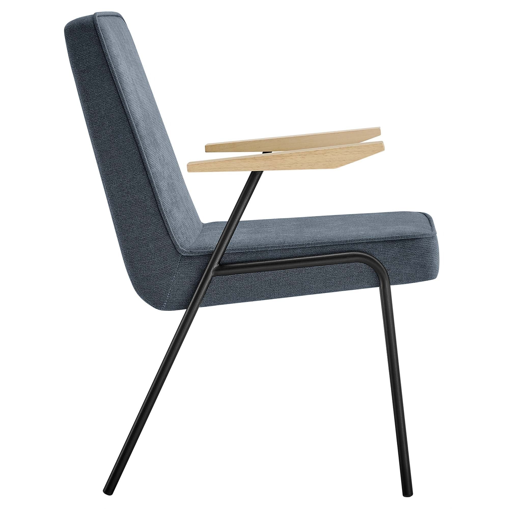 Mid-Century Fabric and Metal Dining Armchair with Wood Arms - Image 3