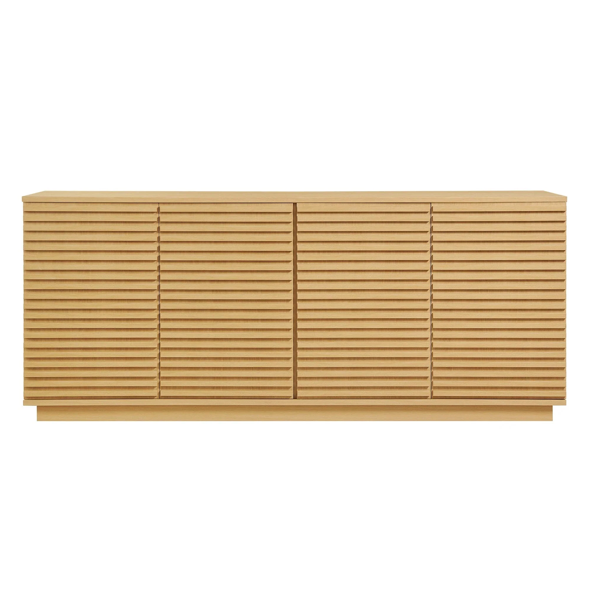 Mid-Century Fluted 4-Door Sideboard Cabinet – Wood Grain 71 Inch - Image 14