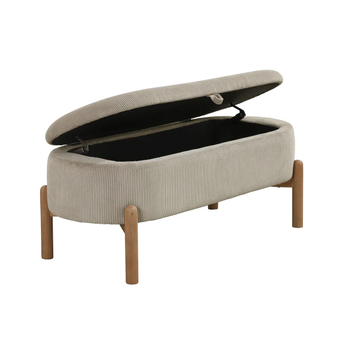 Mid-Century Gray Corduroy Lift-Top Storage Bench - Image 13