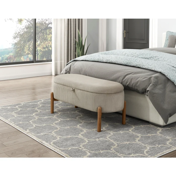 Mid-Century Gray Corduroy Lift-Top Storage Bench - Image 15