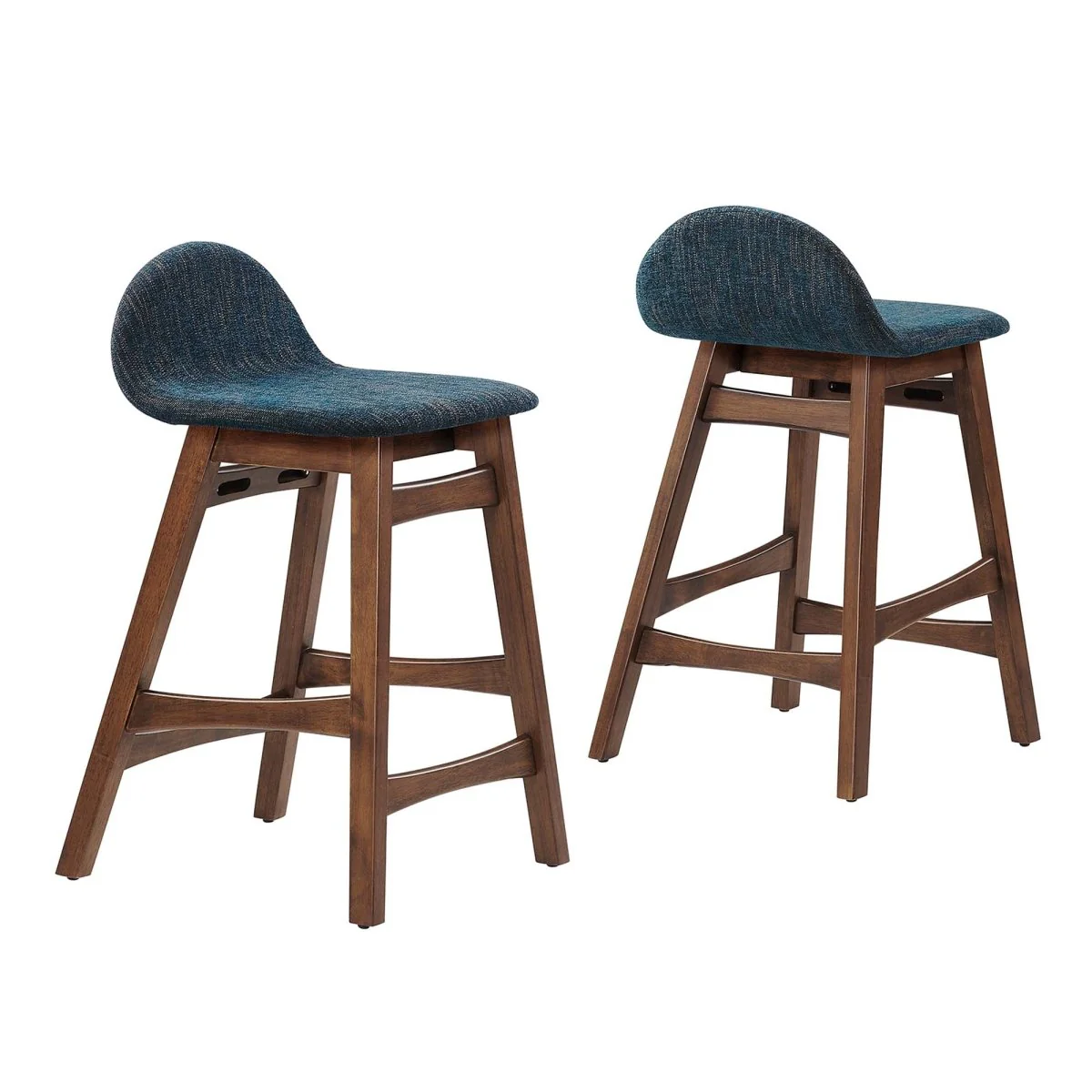 Mid-Century Heathered Fabric Wood Counter Stool Set of 2