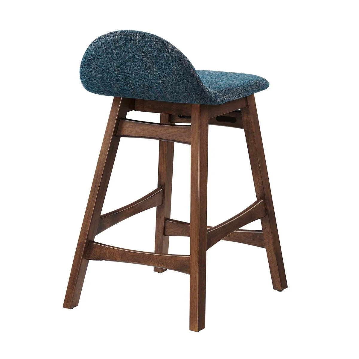 Mid-Century Heathered Fabric Wood Counter Stool Set of 2 - Image 5