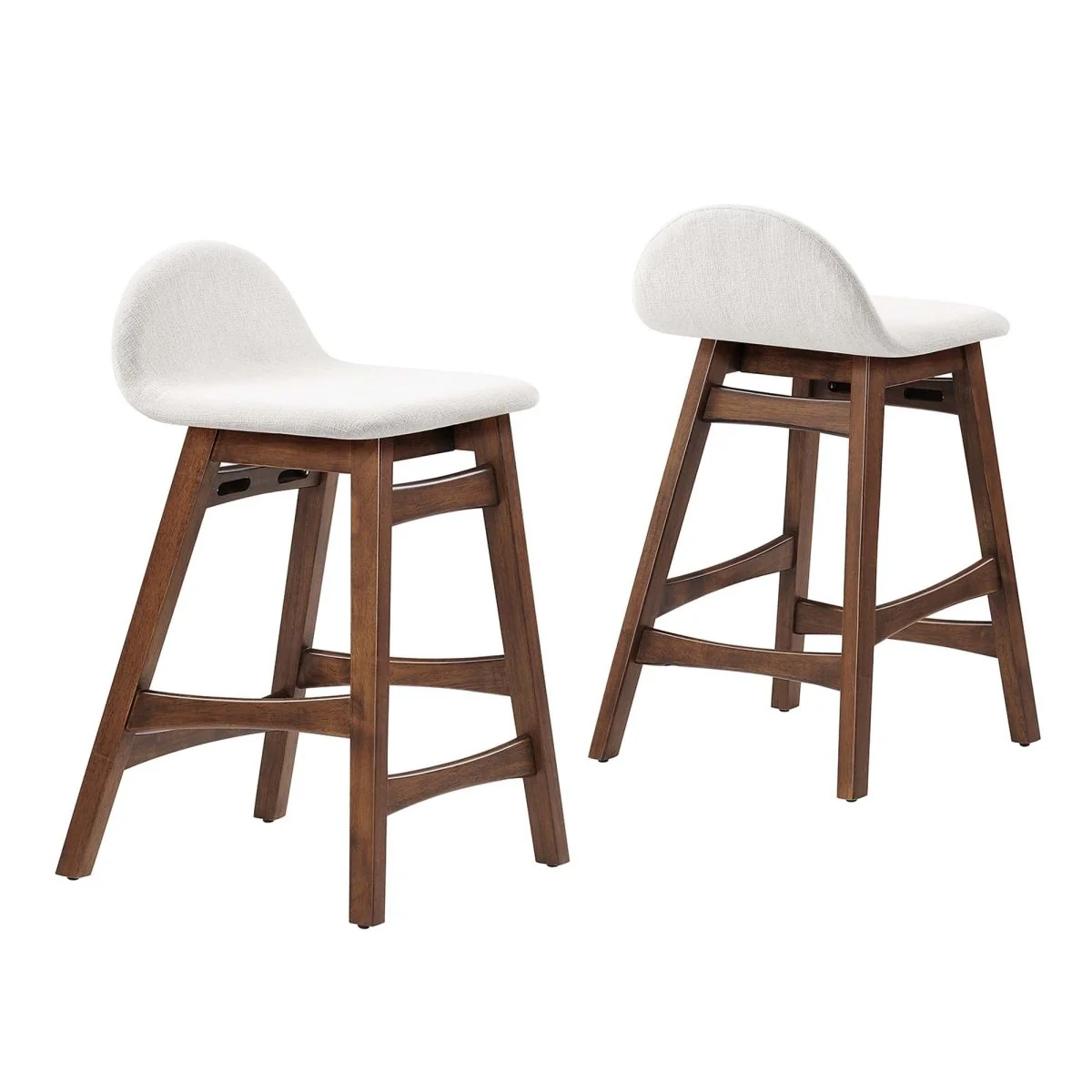 Mid-Century Heathered Fabric Wood Counter Stool Set of 2 - Image 7