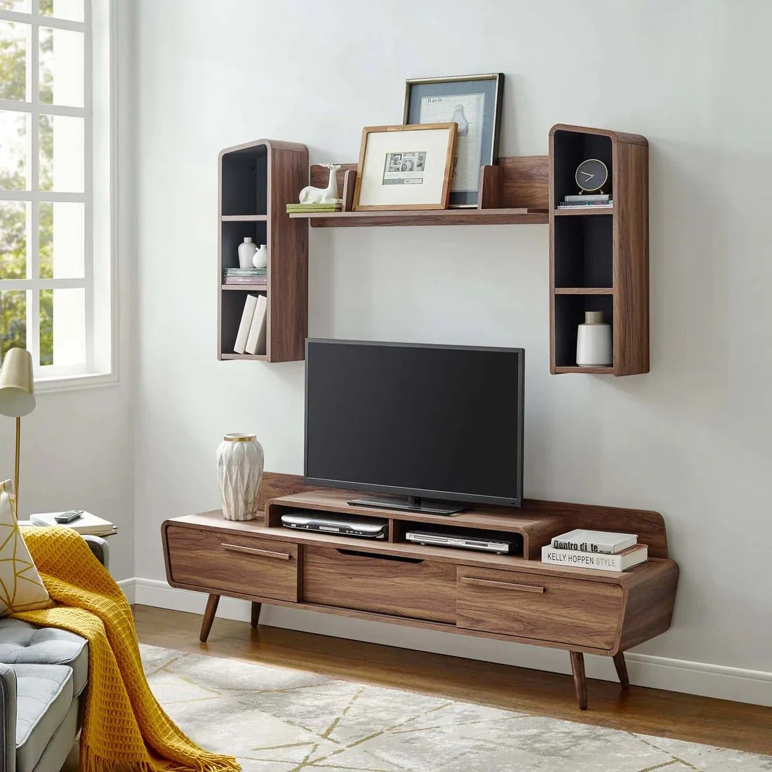 Mid Century Modern 2 Piece Entertainment Center with Storage 74 Inch - Image 7