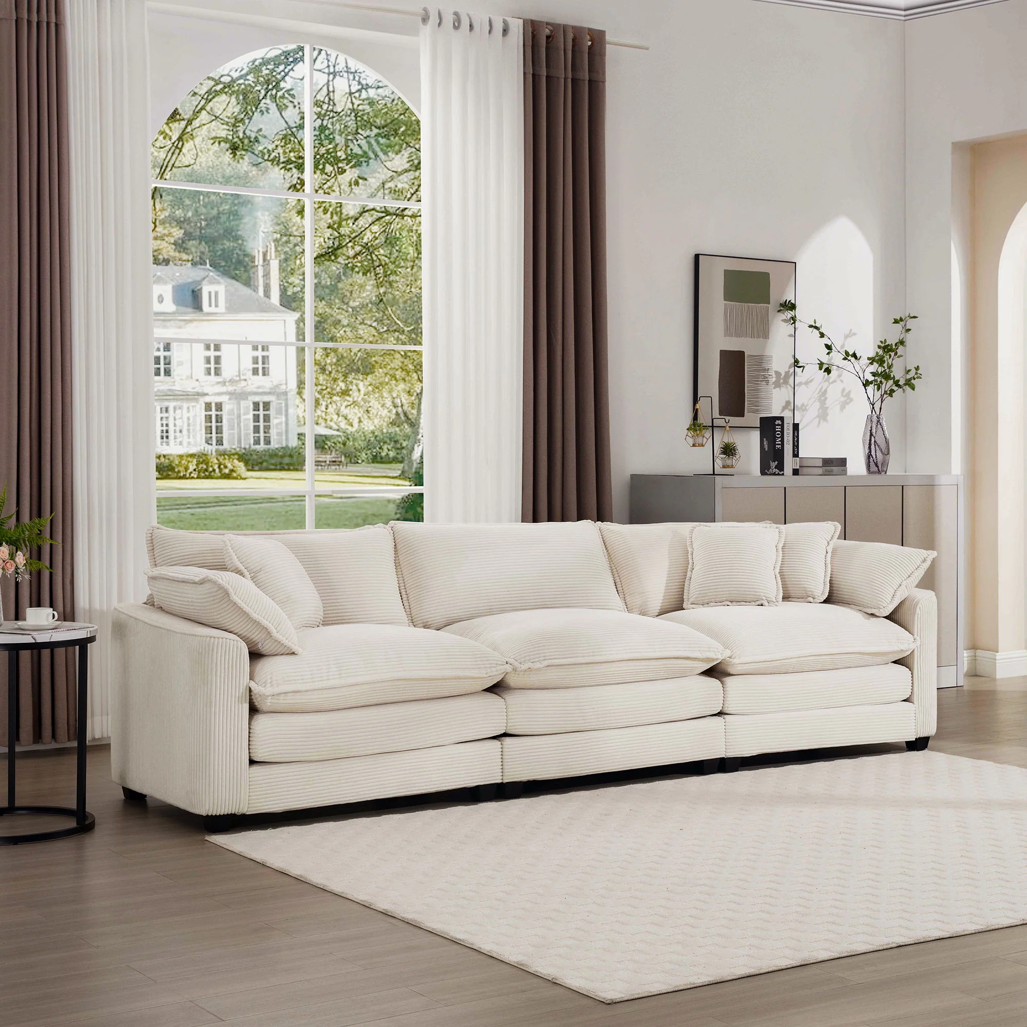 Mid-Century Modern 3 Seater Sectional Sofa With Arm And Throw Pillows - Image 29