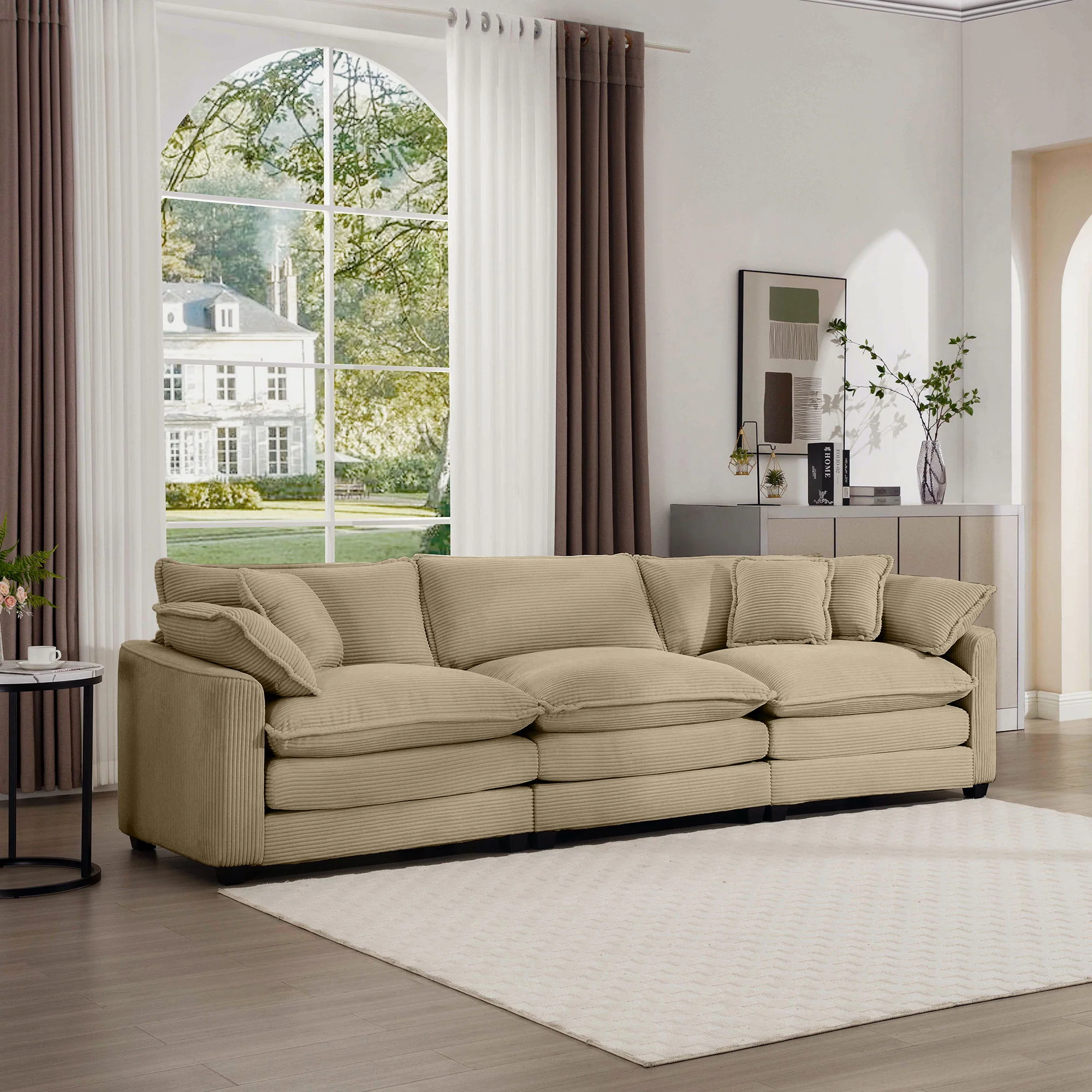Mid-Century Modern 3 Seater Sectional Sofa With Arm And Throw Pillows - Image 9