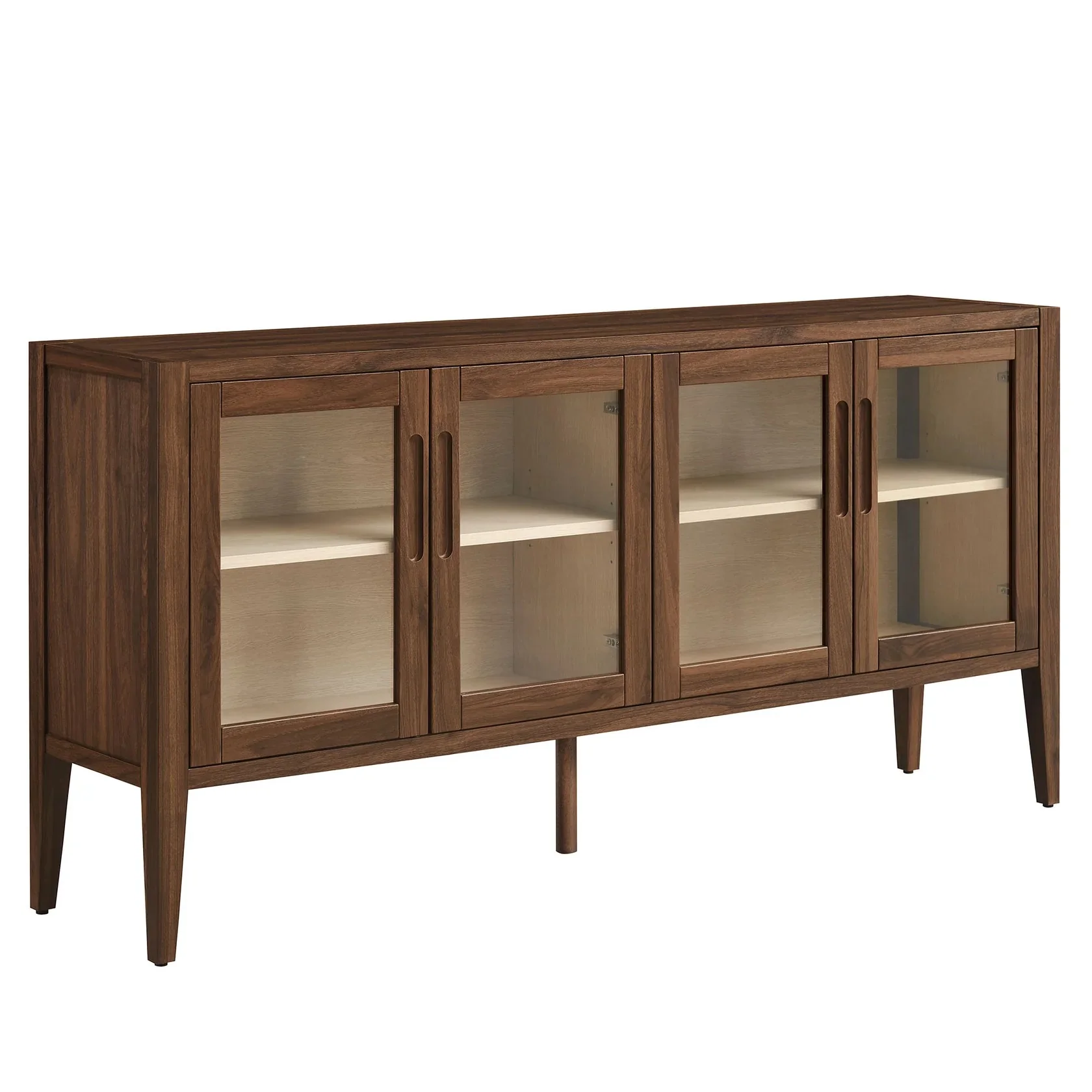 Mid-Century Modern 4-Door Glass Sideboard Storage Cabinet – Walnut 72 Inch - Image 10