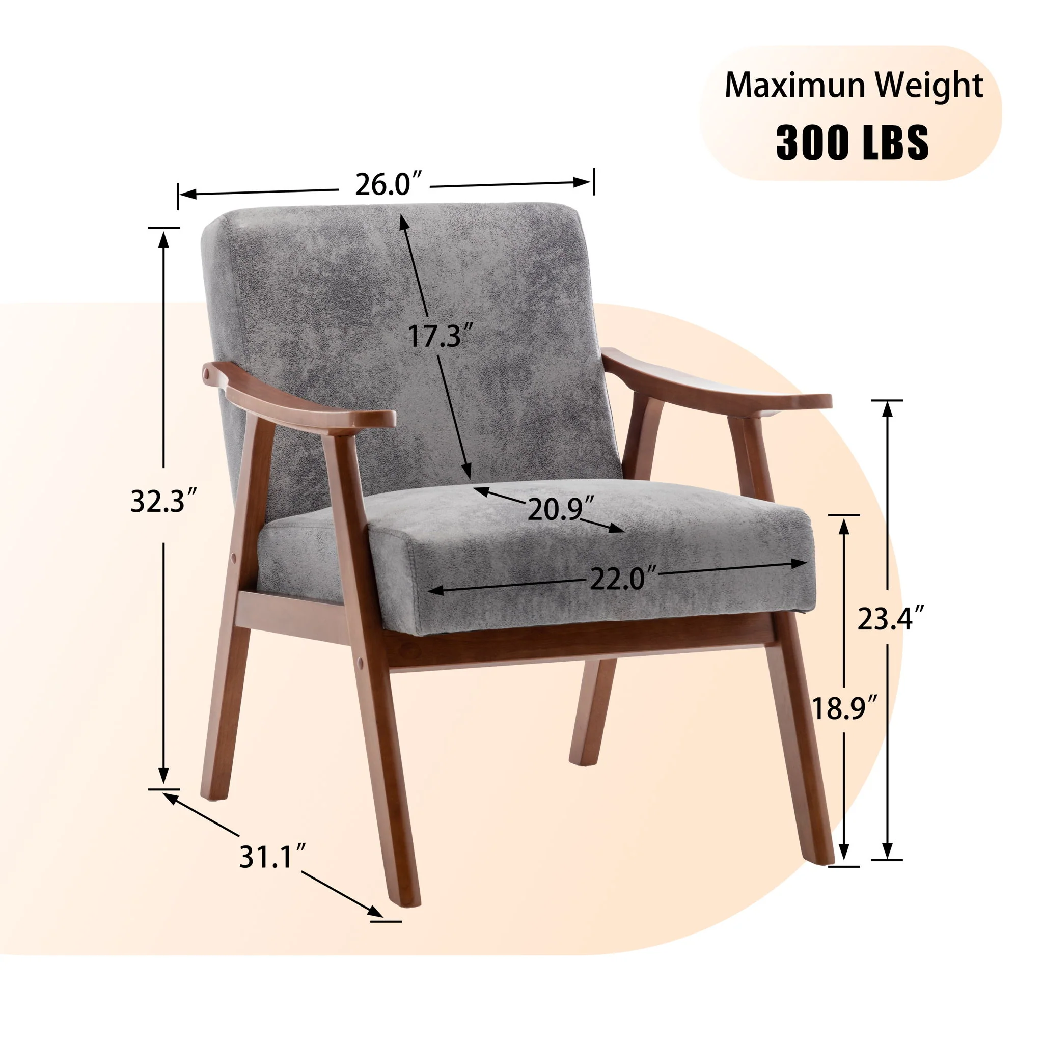 Mid Century Modern Accent Chair With Solid Wood Frame And Extra Thick Backrest - Image 7