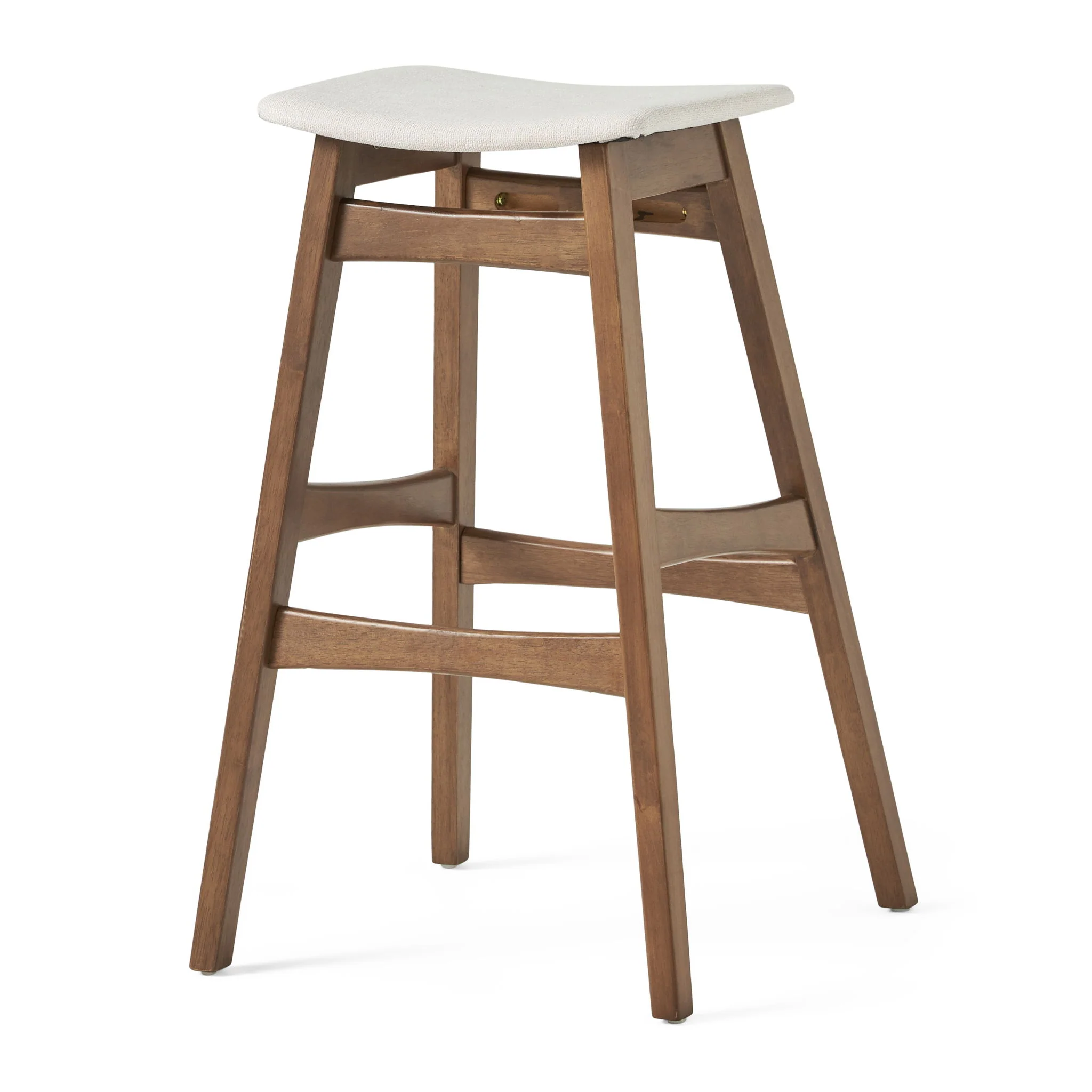 Mid Century Modern Bar Stool Set With Upholstered Seating - Image 2