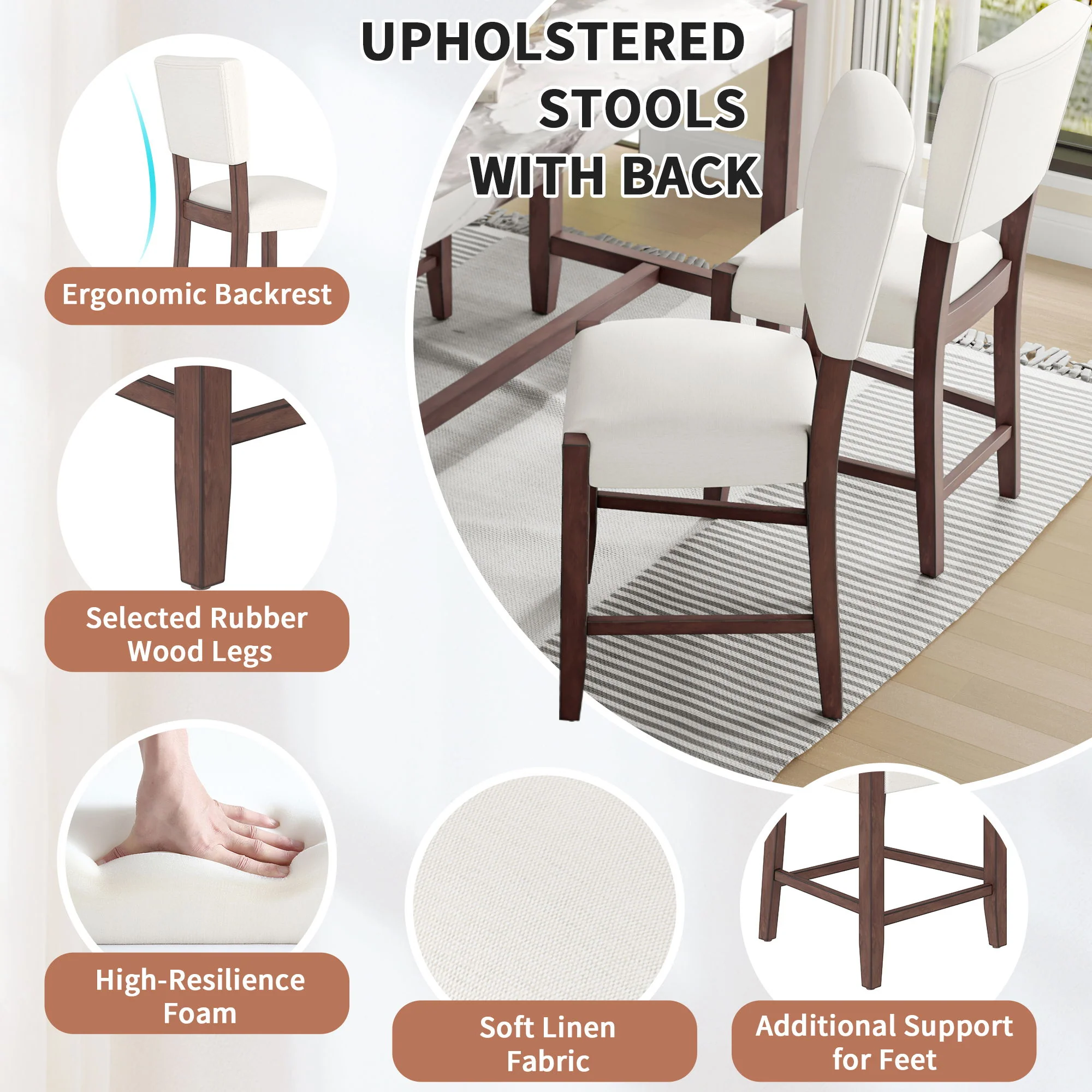 Mid Century Modern Bar Stools, Upholstered Counter Chairs - Image 11