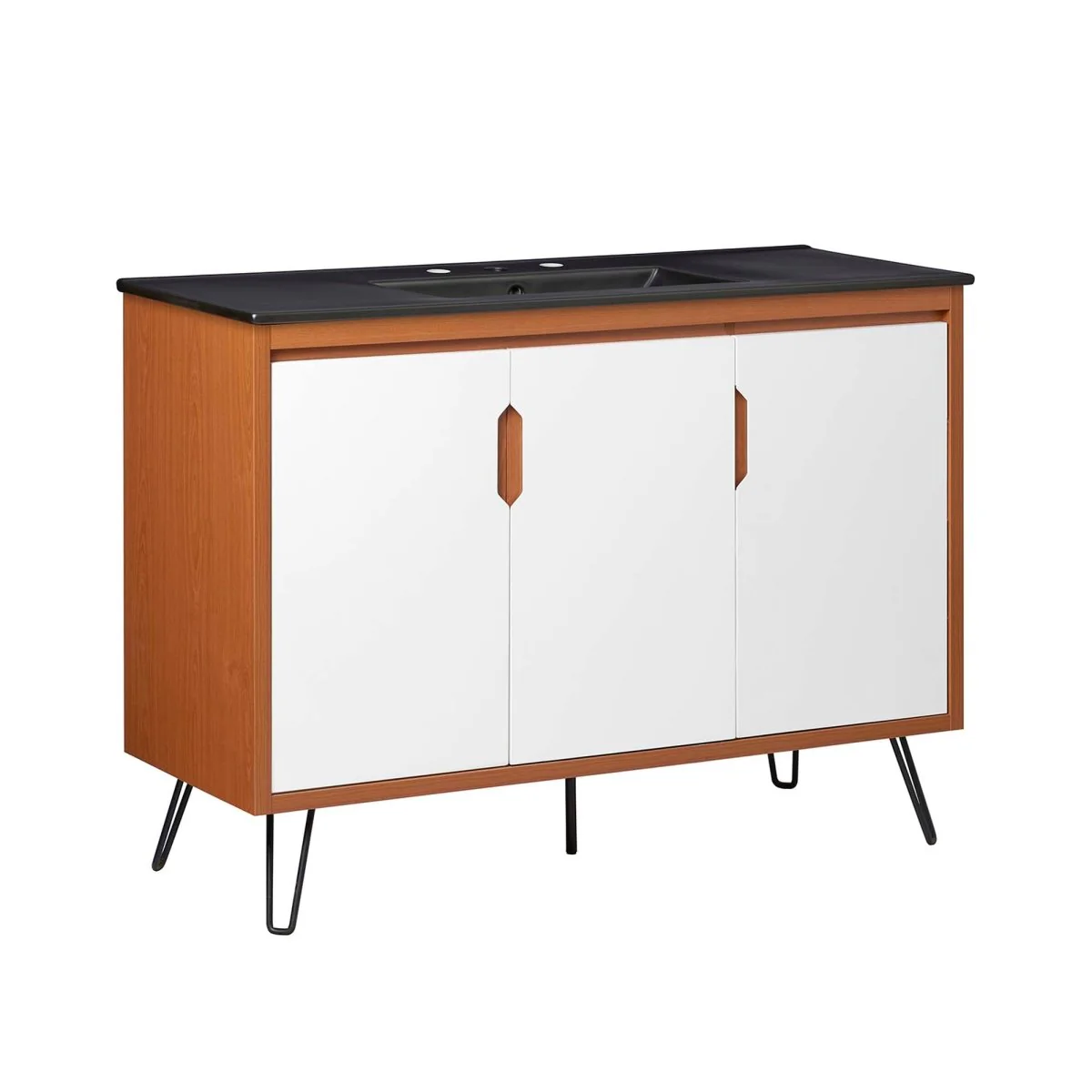 Mid-Century Modern Bathroom Vanity with Ceramic Sink and Storage Drawers - Image 46