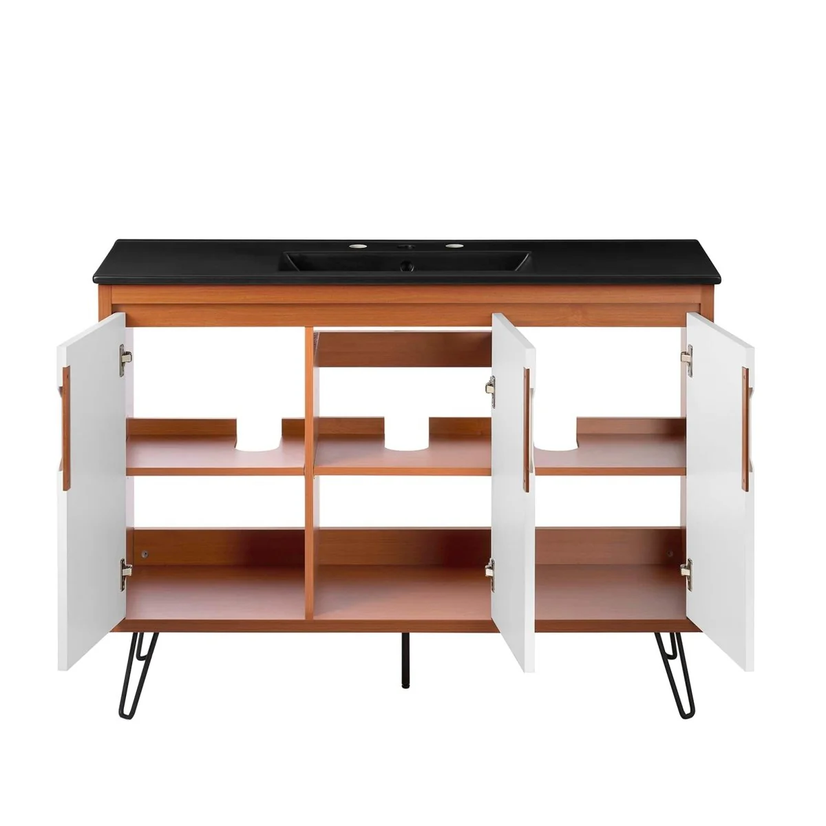 Mid-Century Modern Bathroom Vanity with Ceramic Sink and Storage Drawers - Image 49