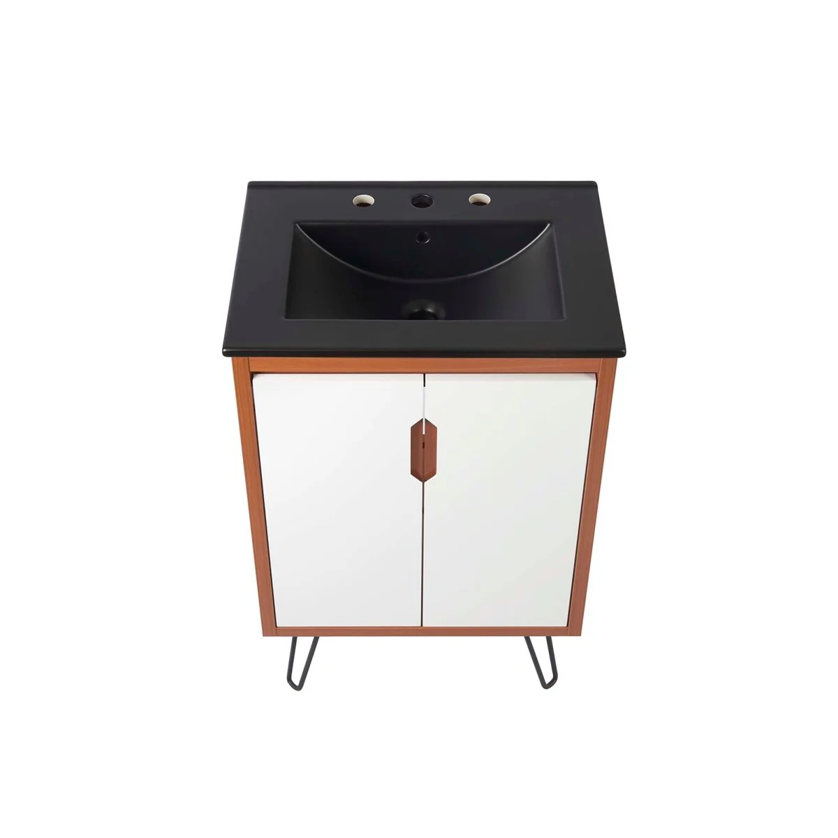 Mid-Century Modern Bathroom Vanity with Ceramic Sink and Storage Drawers - Image 7