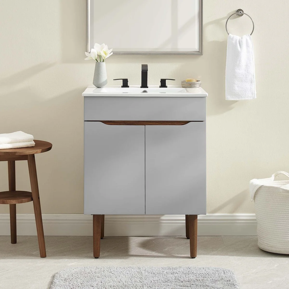 Mid-Century Modern Bathroom Vanity with Sink — Multiple Sizes and Finishes Available - Image 3