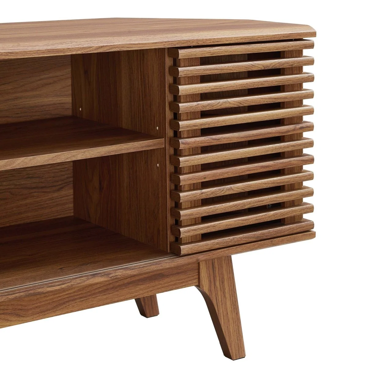 Mid Century Modern Corner TV Stand with Sliding Doors and Shelves 46 Inch - Image 27