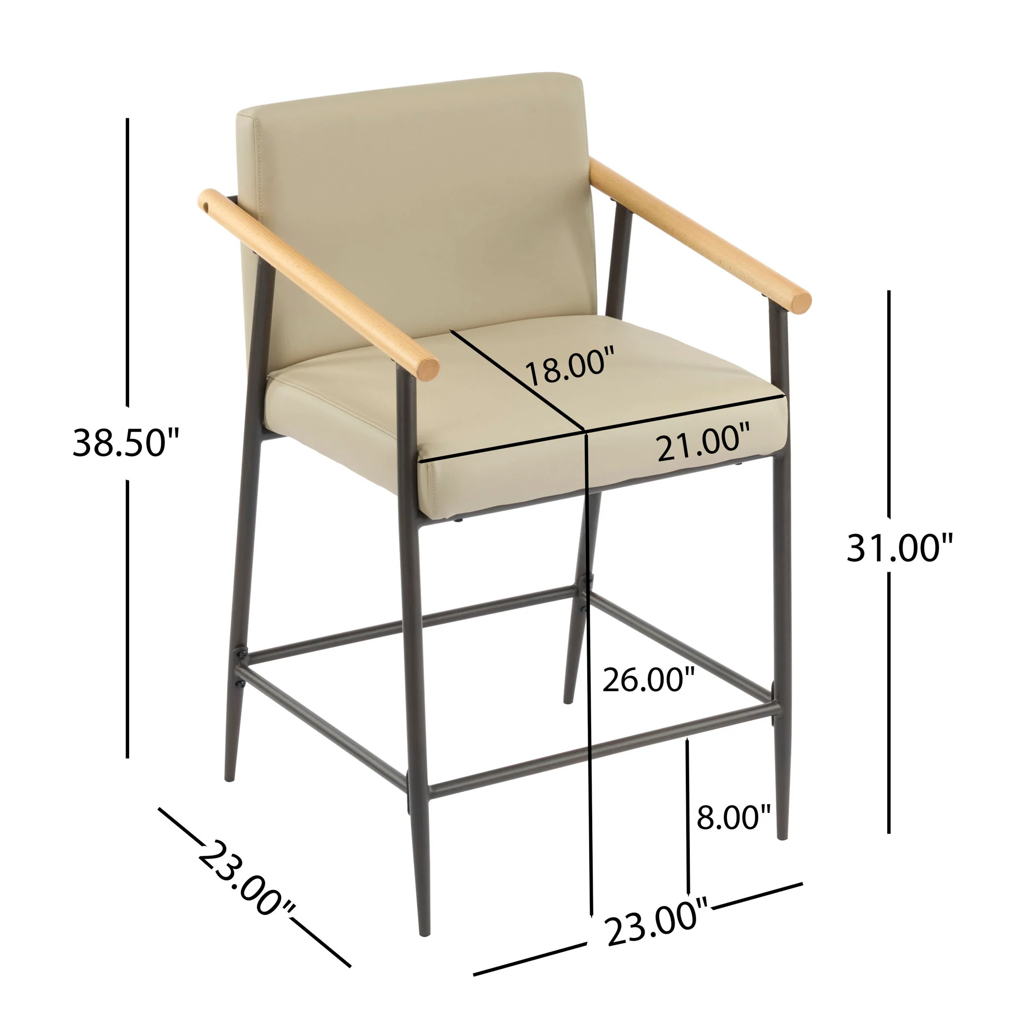 Mid Century Modern Counter Stool Set With Espresso Metal Frame - Khaki - Image 9