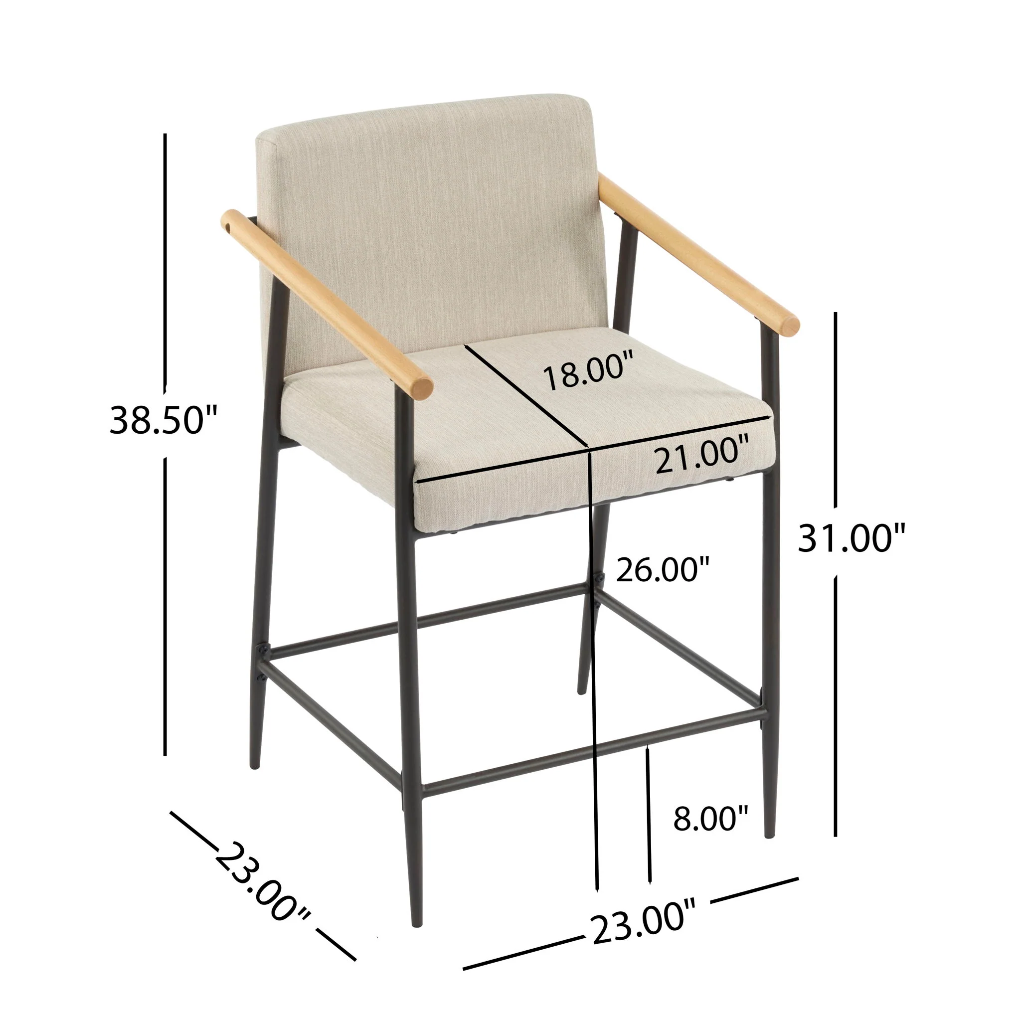 Mid Century Modern Counter Stool Set With Iron Frame - Image 18